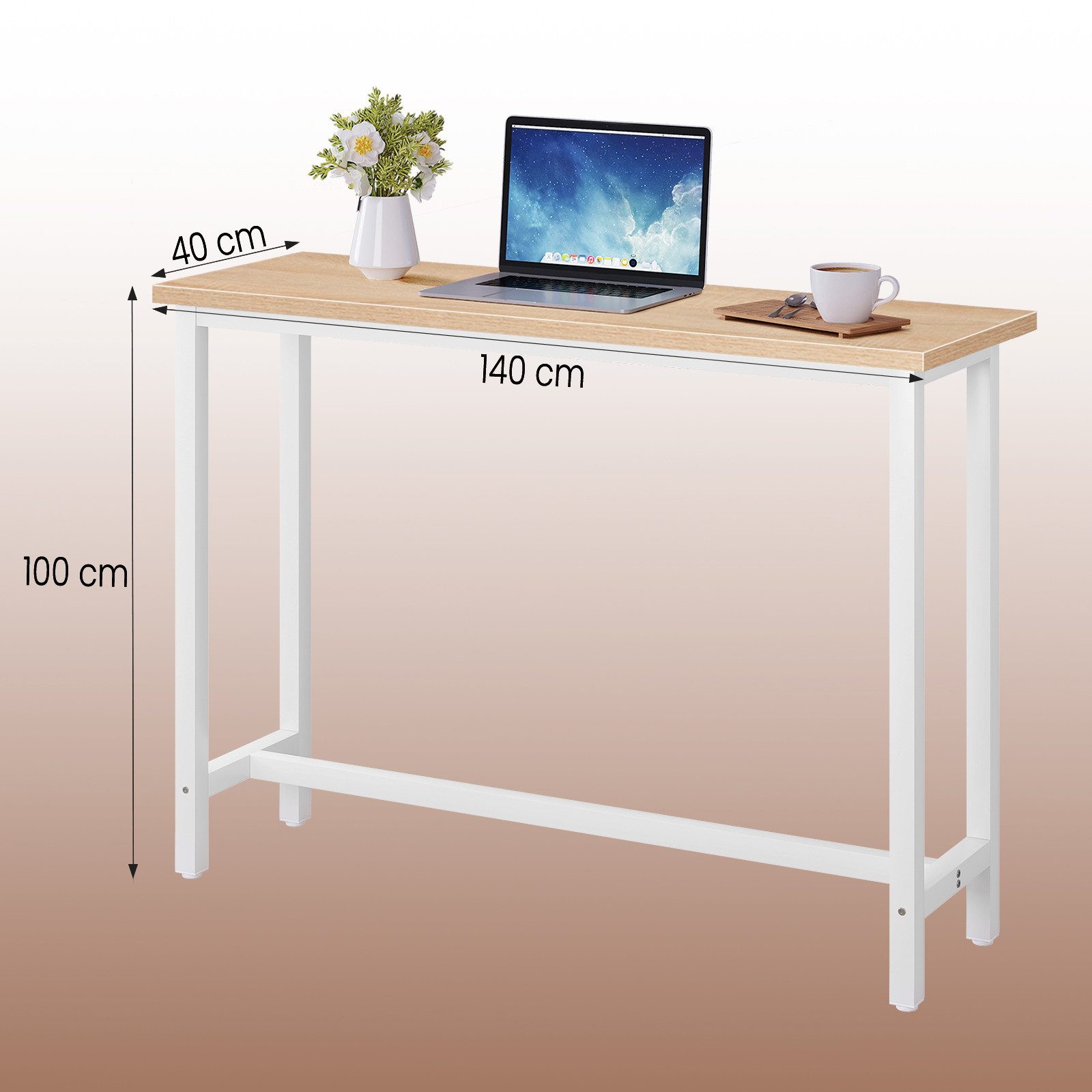 Woltu Bartisch (1-St), Metallgestell, Tischplatte aus MDF, 140x40x100cm