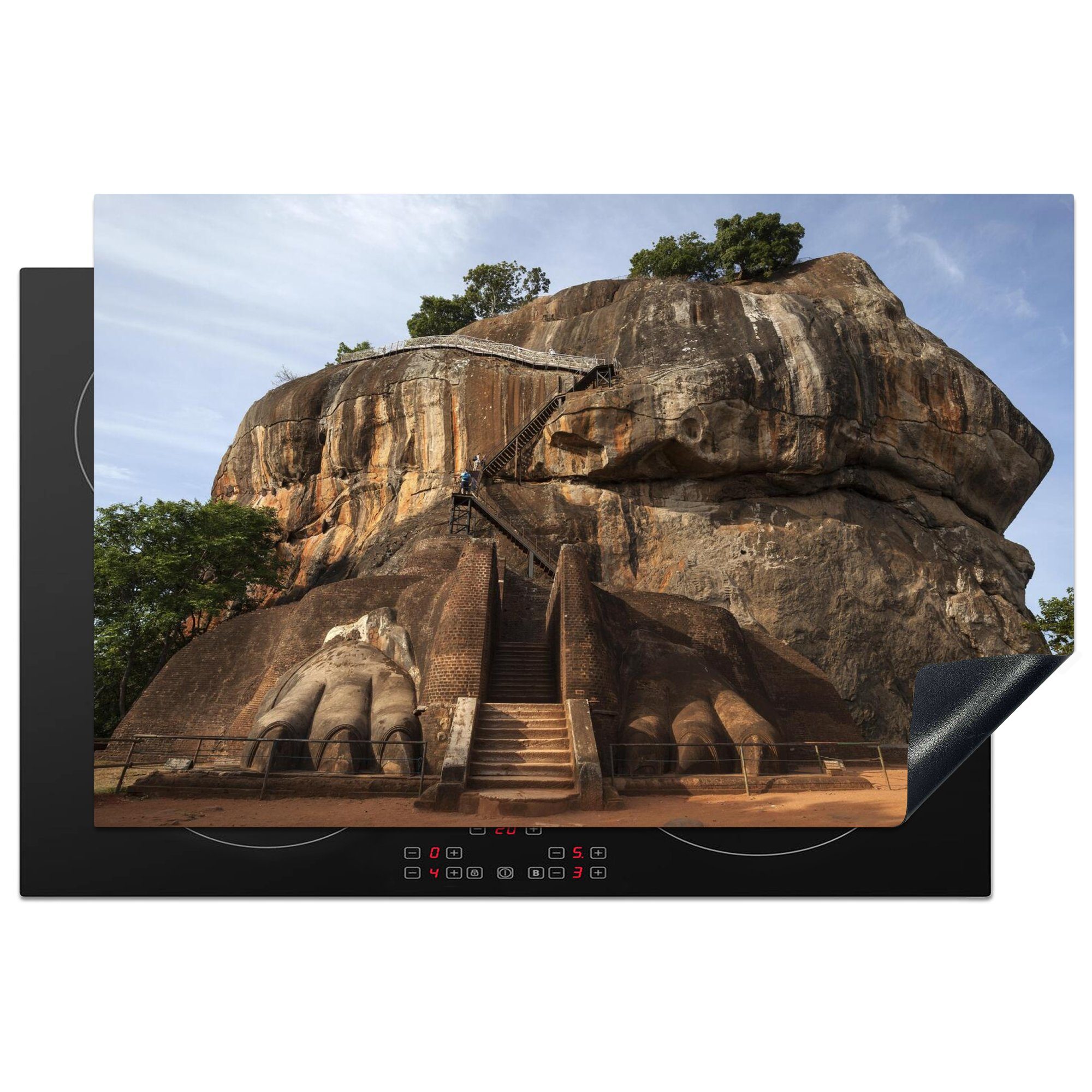 Löwenfelsen, dem küche, oder für Induktionskochfeld Löwentreppe Die tlg), Ceranfeldabdeckung Herdblende-/Abdeckplatte Sigiriya-Felsen auf dem 81x52 (1 MuchoWow Schutz die Vinyl, cm,