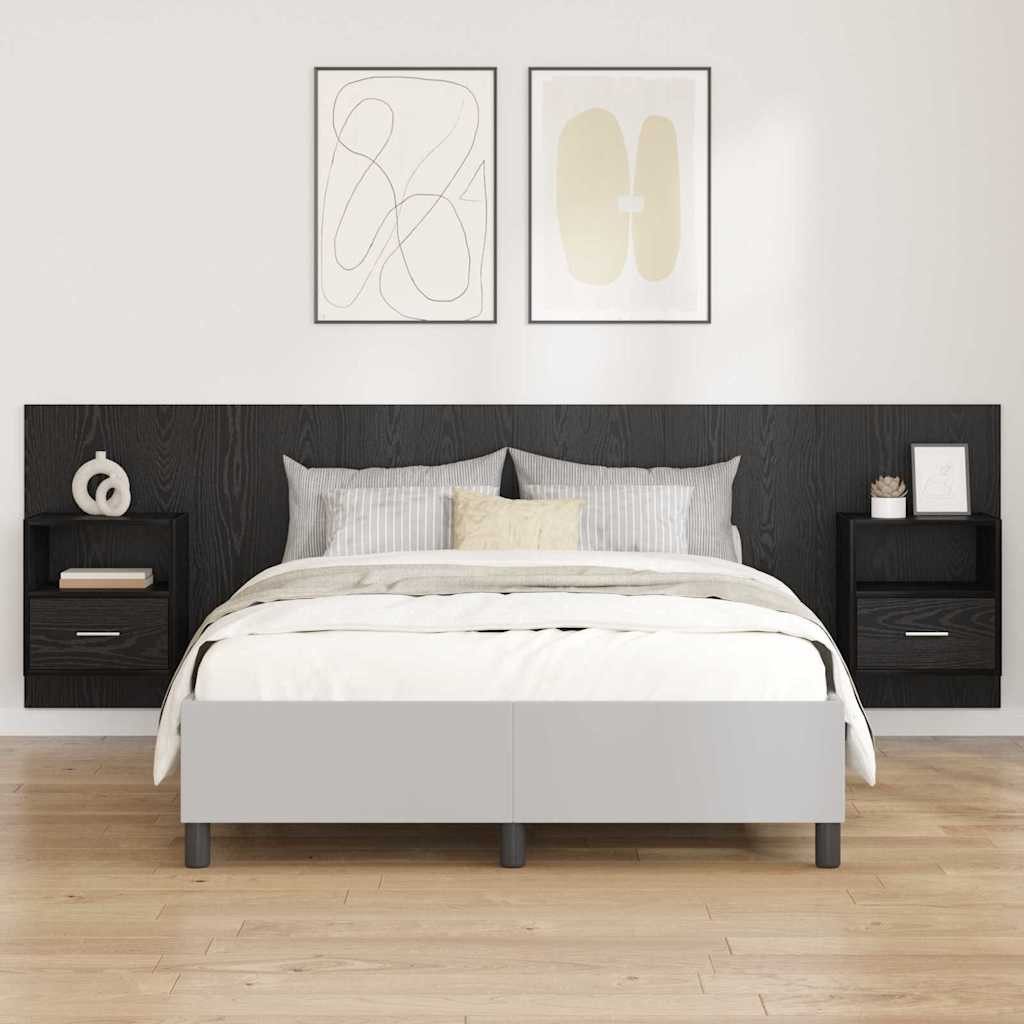 vidaXL Bett Kopfteil mit Schrank 3 stk. Schwarz Eichen-Optik Holzwerkstoff (3-tlg) – Bild 2 von 5