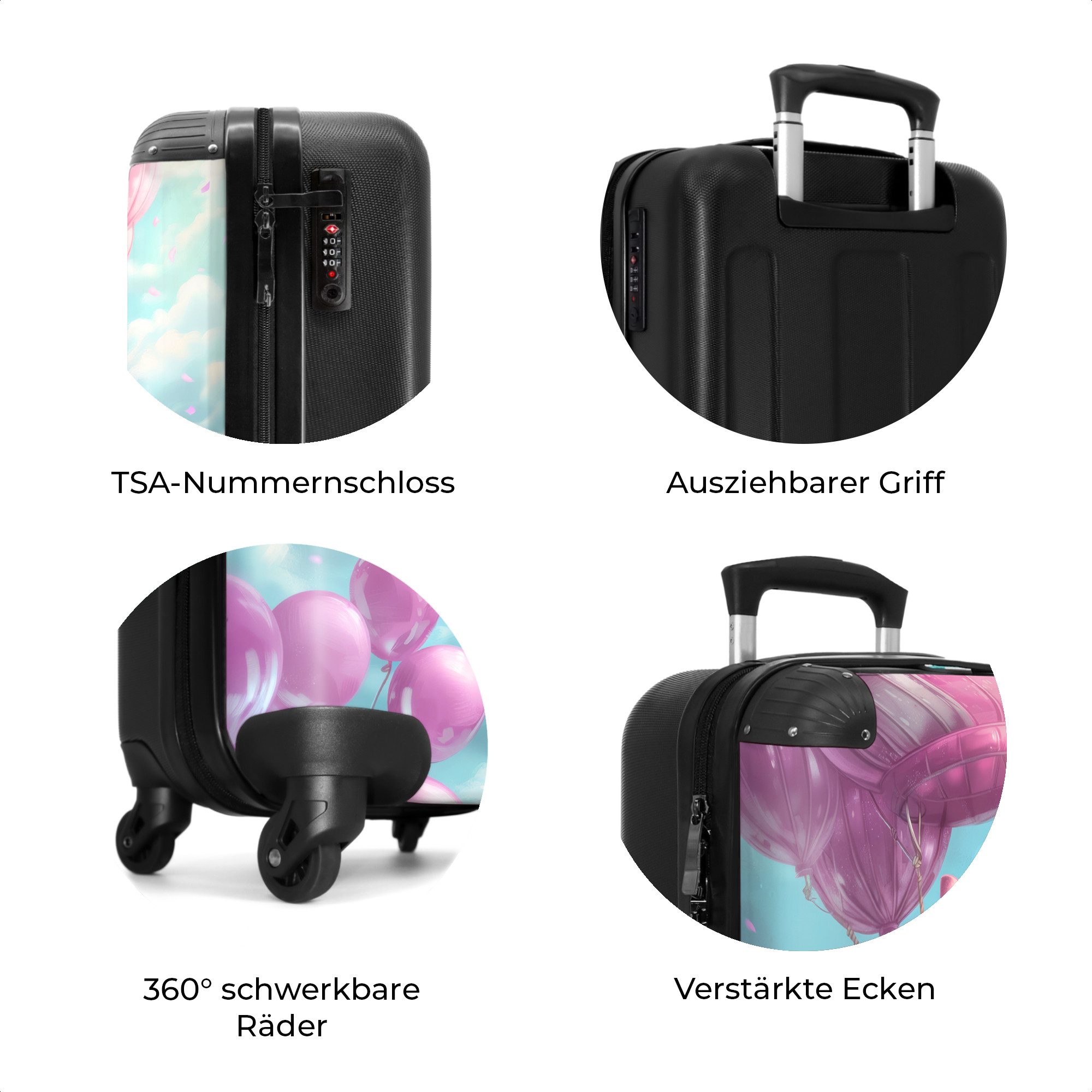 NoBoringSuitcases.com© Kinderkoffer Giraffe - Heißluftballon - Niedlich 55x35x20cm, 4 Rollen, Reisetasche mit Rollen, Koffer Handgepäck Flugzeug