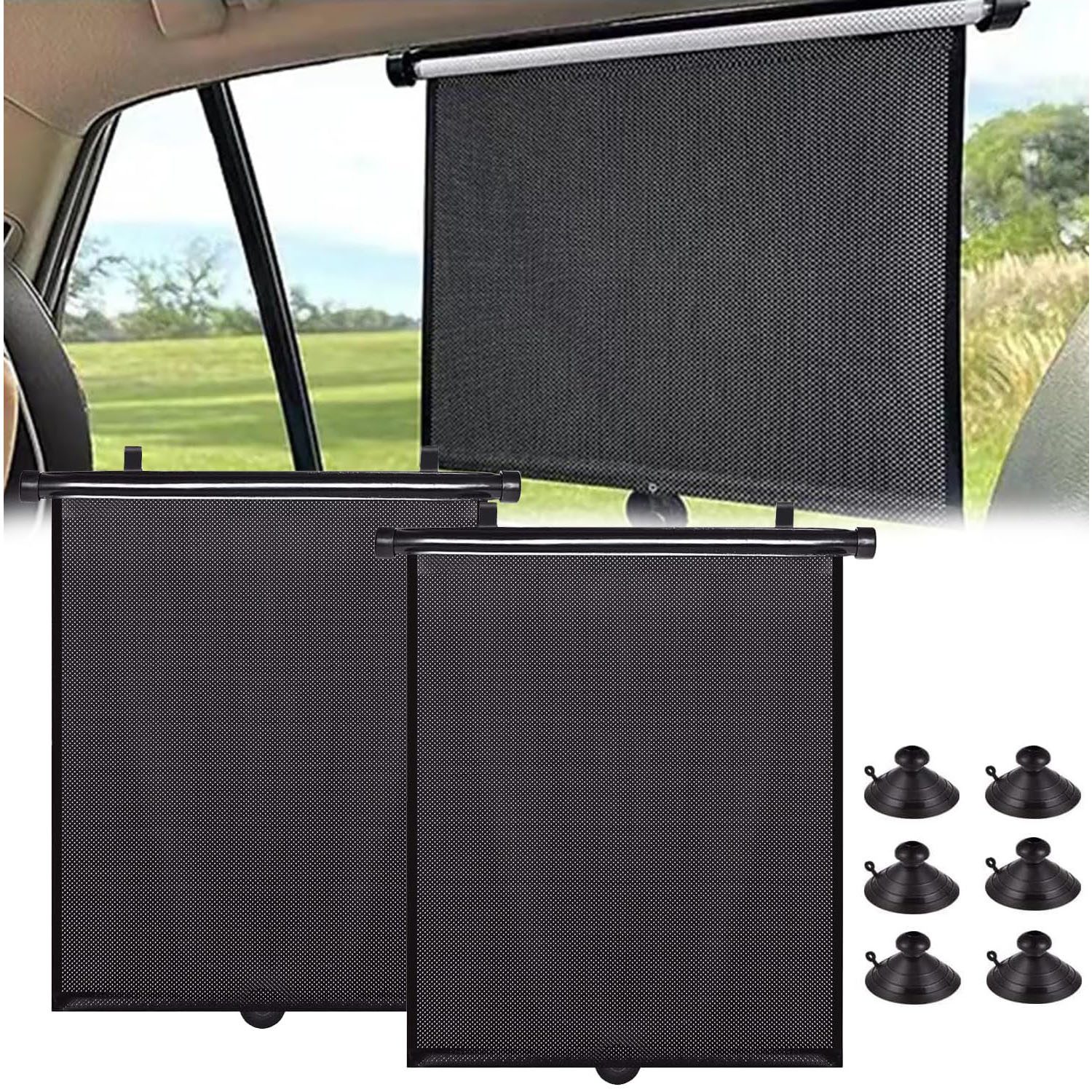 HEYHIPPO Autosonnenschutz Seitenfenster Sonnenblende Automatischer Защита от солнца Vorhang 2 Stück, (Universal-Sonnenschutz mit Saugnapf und voller Abdeckung, 40×45cm), Auto Baby Verdunkelungsvorhänge schwarz, schützen die Privatsphäre