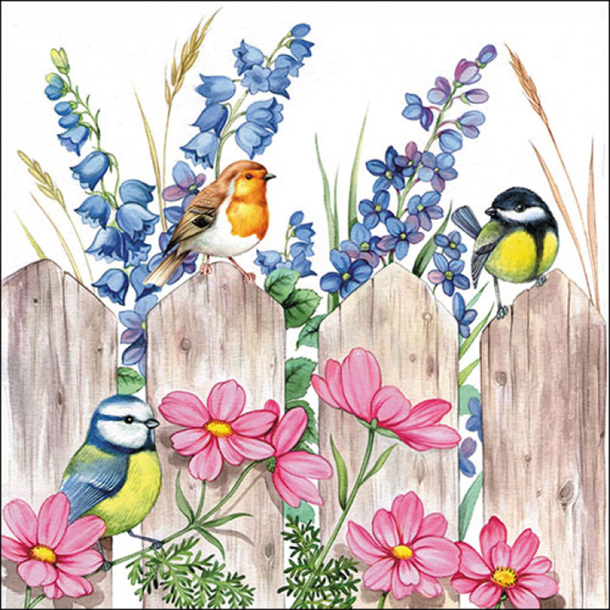 Ambiente Luxury Paper Products Papierserviette, Servietten Papier 33x33cm 3-lagig mit Singvögel & Blumen Motiv 20 Stk.