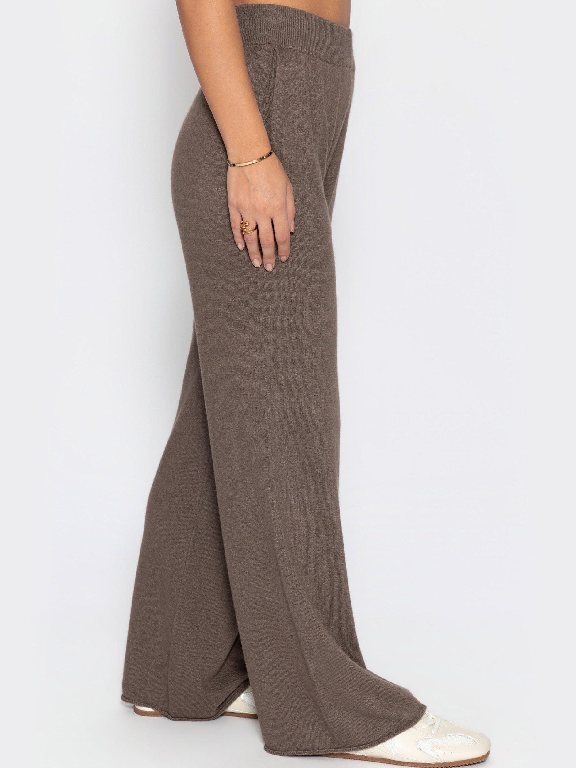 SASSYCLASSY Stoffhose Strickhose mit Kaschmiranteil für Damen Weiche Hose mit elastischem Bund und seitlichen Taschen Grau Taupe