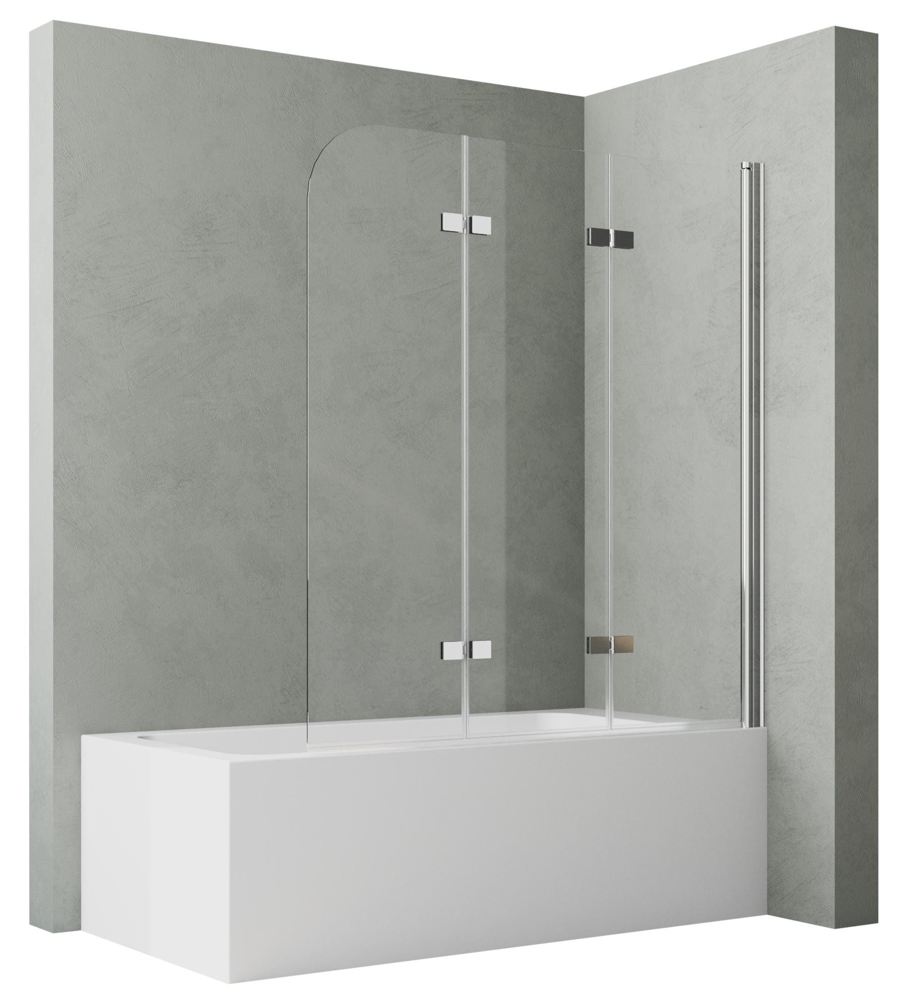 Hopibath Duschwand für Badewanne 3 teilig faltbar 140 x 140 130x140 120x140, 6mm beidseitig NANO Glas, (Badewannenaufsatz, Klarglas), 180 Grad nach innen/außen, Verstellber Aluprofile