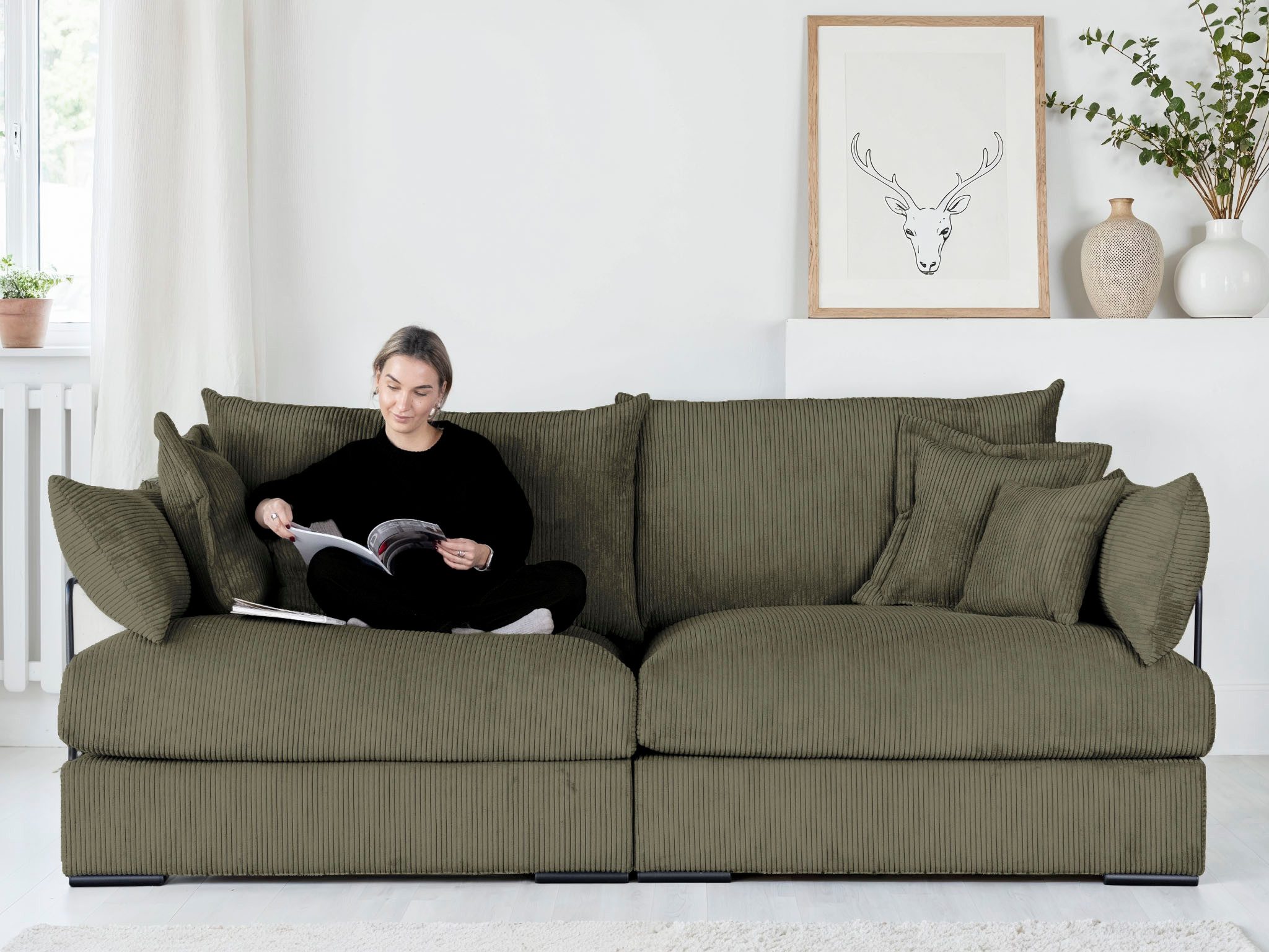 Home affaire Big-Sofa Casa XL, B: 190 cm, 4 Zierkissen, Mega-Sofa, in Cord oder Chenille-Struktur, Federkern