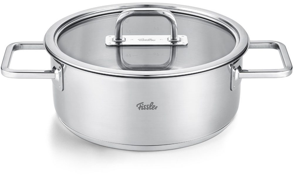Fissler Bratentopf Viseo® Pro, Edelstahl 18/10 (1-tlg), Edelstahl-Bratentopf mit Glasdeckel und Superthermic Boden