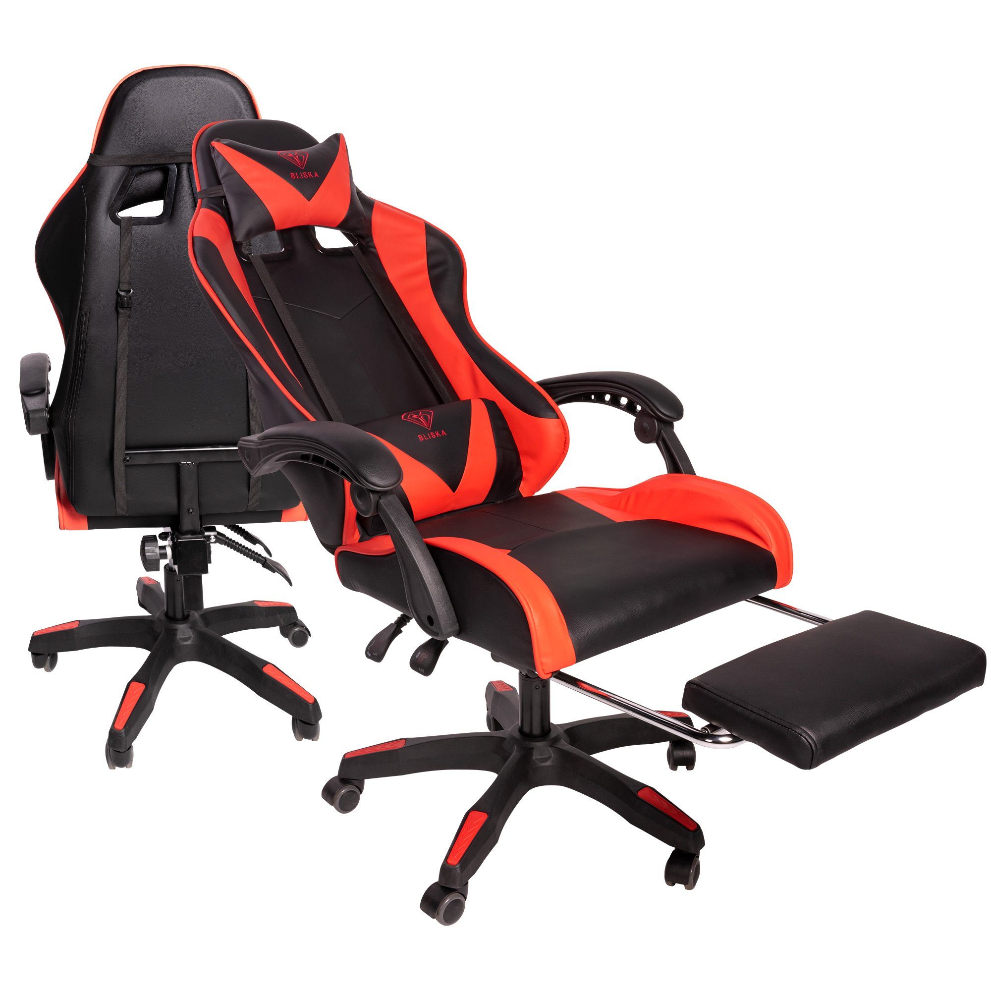 TRISENS Chefsessel Stück), Chair Design-Armlehnen mit mit Gaming (1 Konrad Gaming Fußstütze Stuhl Schwarz/Rot flexiblen