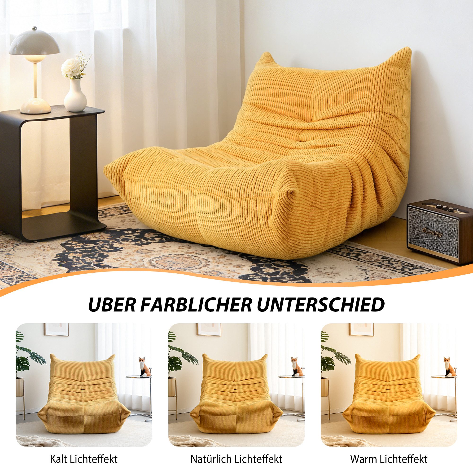 oyajia Sitzsack Relaxsessel Sofa Einzelsofa mit Hochelastischer Schwamm (mit Rückenlehne Einzelsofa), ohne Montage,Bequem & Modern für Wohnzimmer & Schlafzimmer