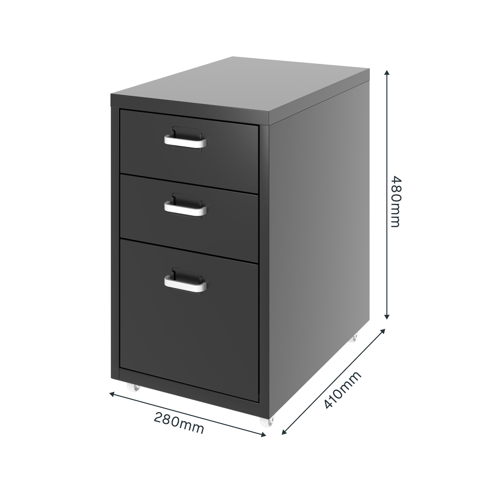 FLEXISPOT Container Rollcontainer für Ihr Büro&Home-Office, 28x48x41 cm (mobiler Aktenschrank mit 3 Schubladen, mit Rollen, Büroschrank) – Bild 2 von 5