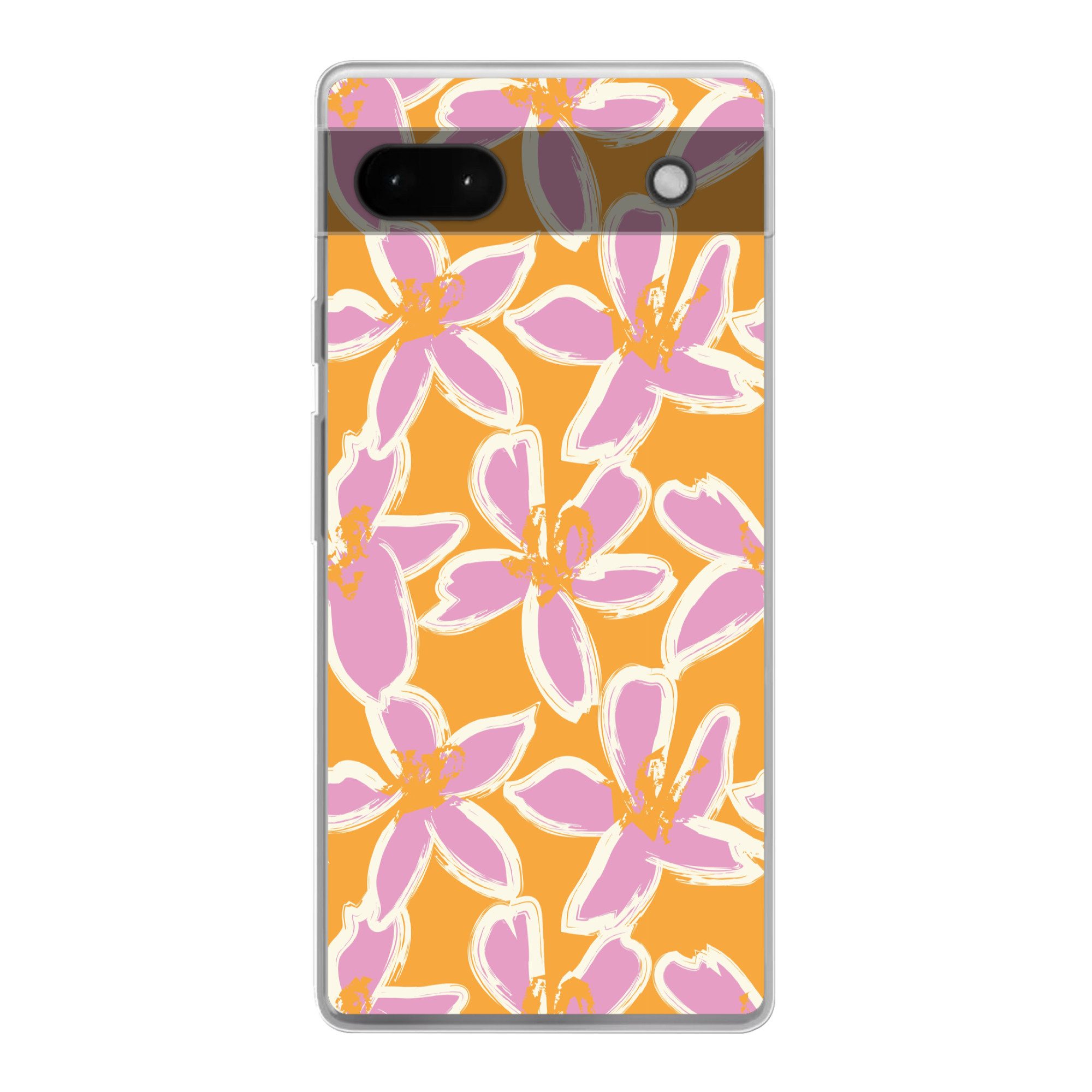 MuchoWow Handyhülle für Google Pixel 6a Blumen - Muster - Rosa - Orange, Phone Case, Silikon, Schutzhülle Dünn