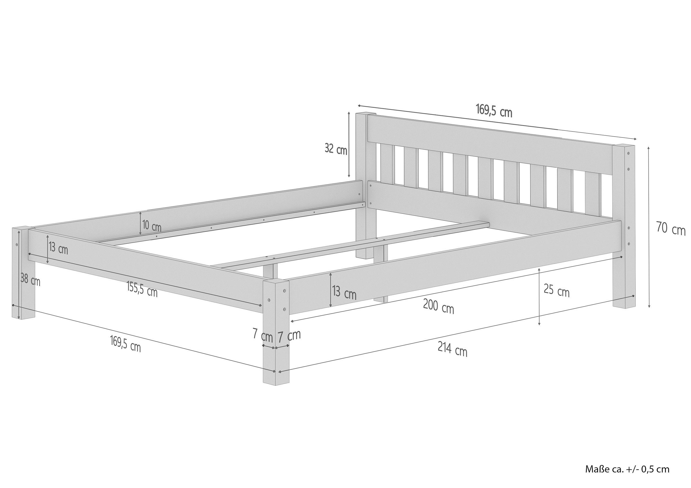 ERST-HOLZ Bett Echtholz mit Rost, lackiert Sprossen Doppelbett mit Kieferfarblos 160x200