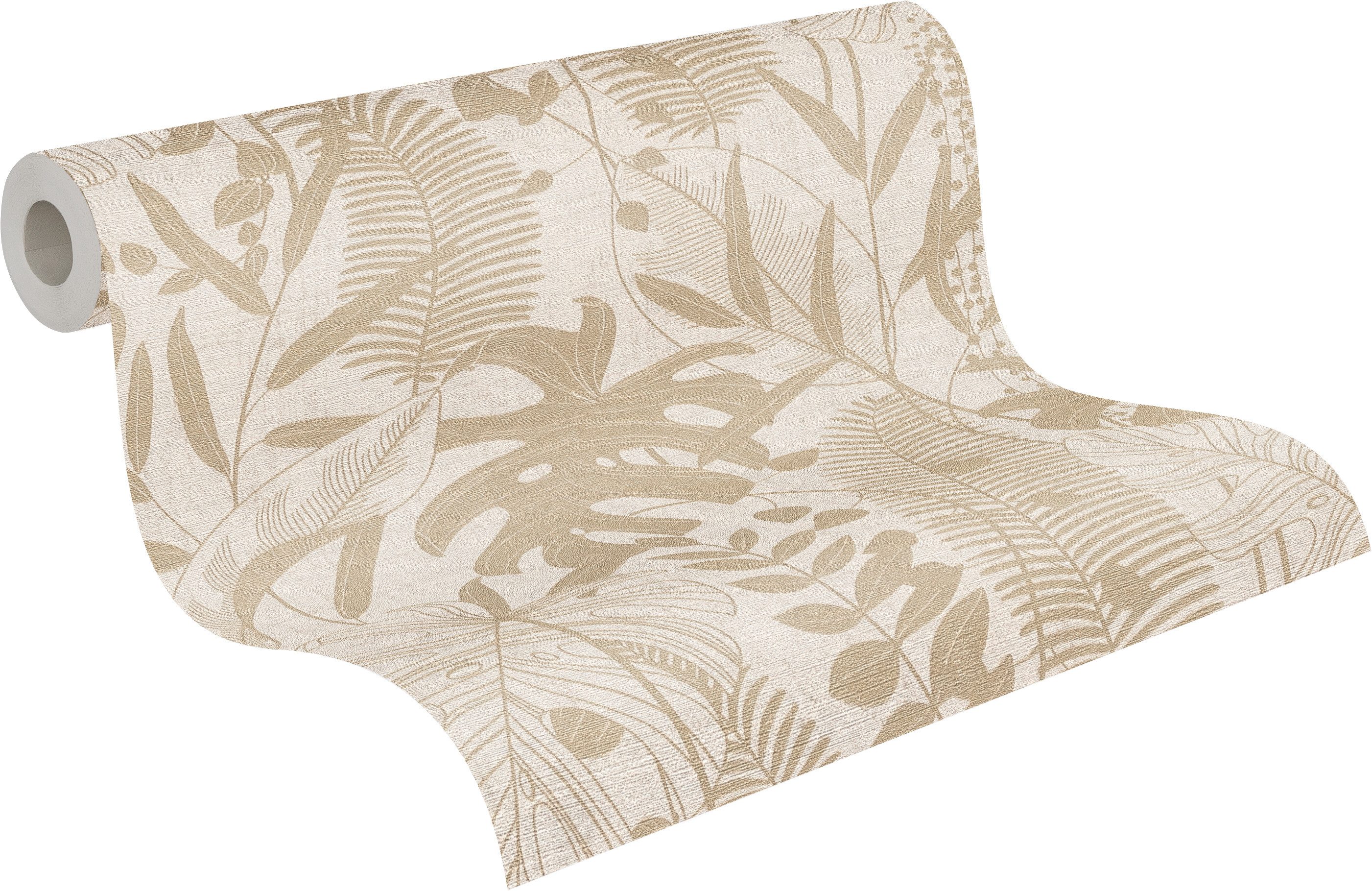 A.S. Création Vliestapete Cuba II Tropische Blätter, leicht strukturiert, Retro, floral, tropisch, Feines Blattdesign mit filigranen Linien und natürlicher Optik