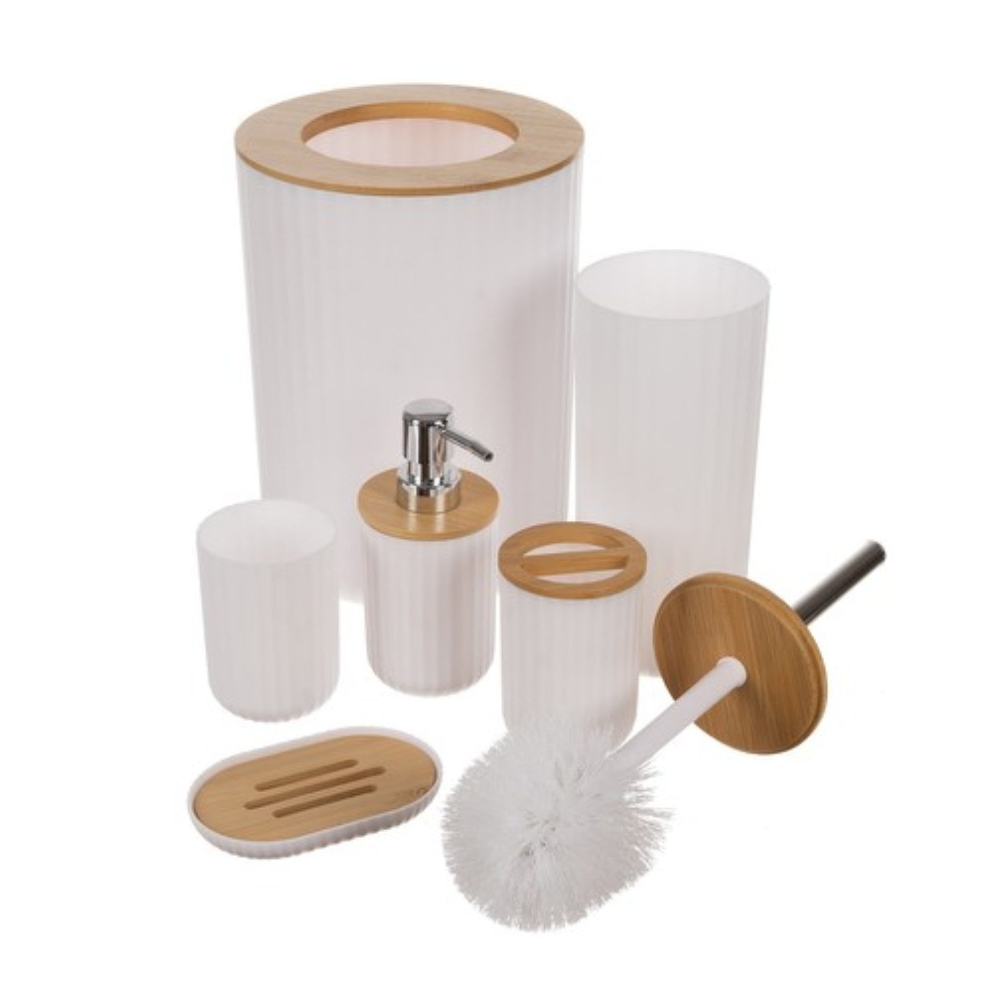 Thumbnail - Ruhhy WC-Reinigungsbürste Badezimmer-Set 6-teilig modern geriffeltes Design Bambus Braun, (Modernes Badezimmer-Set mit W...