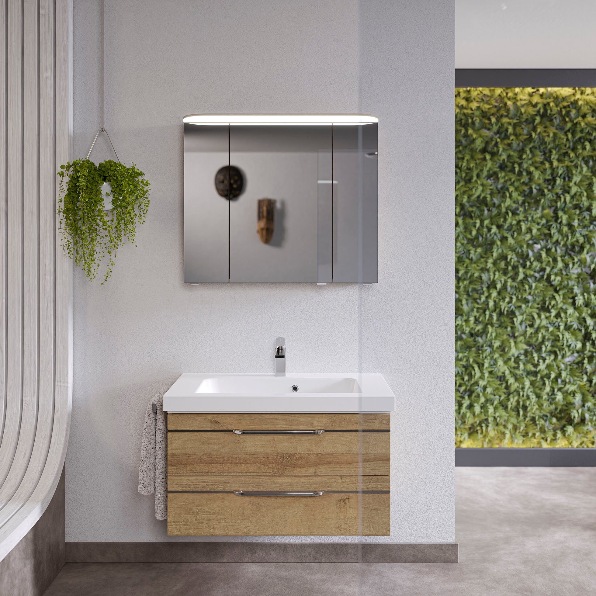 Saphir Waschtisch Serie Balto Mineralmarmor-Waschtisch mit Unterschrank, 92 cm breit (2-St), Waschplatz mit 2 Schubladen, Badschrank in verschiedenen Ausführungen