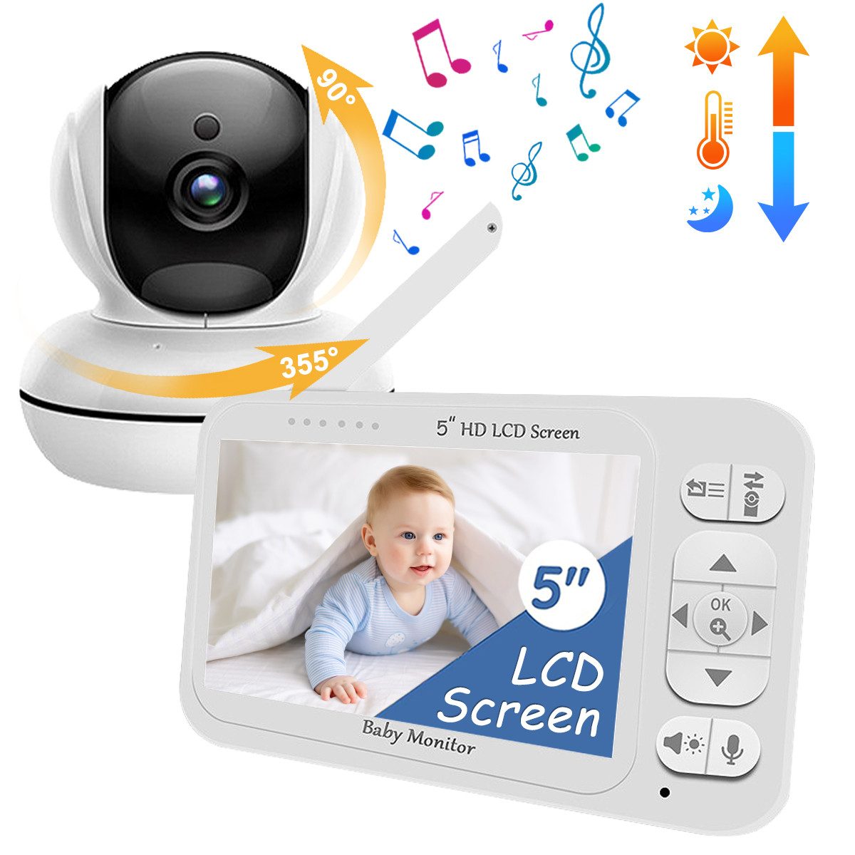 Video-Babyphone Video-Babyphone Babyphone mit Kamera Europanorm Mit Code-Funktion Weiß