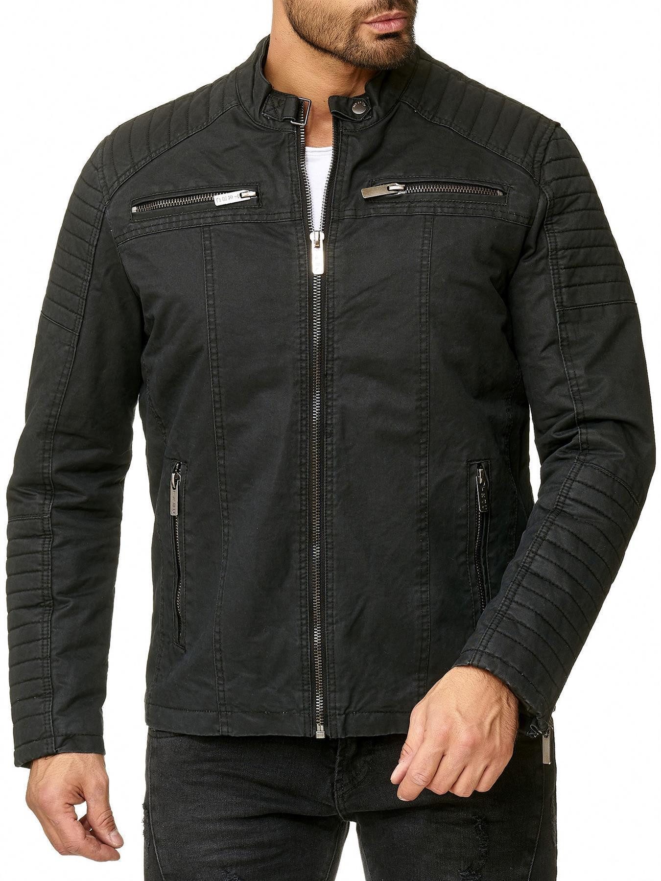 RedBridge Bikerjacke robuste Bickerjacke mit Reißverschluss und kurzem Stehkragen