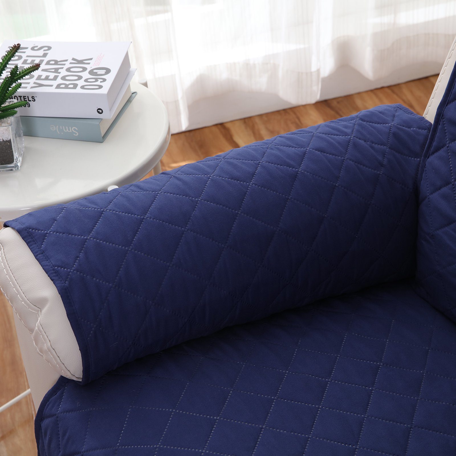 für mit Rosnek, Möbelschutzbezug Marineblau Einzelsitz elastischem Haustier-Matte Band, Sessel, Sesselhusse