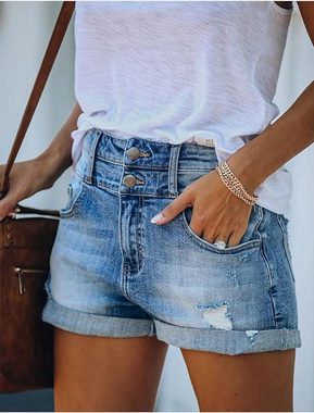 KIKI Jeansshorts Damen-Jeansshorts – hoch taillierte, zerrissene Sommerjeans –Hotpants