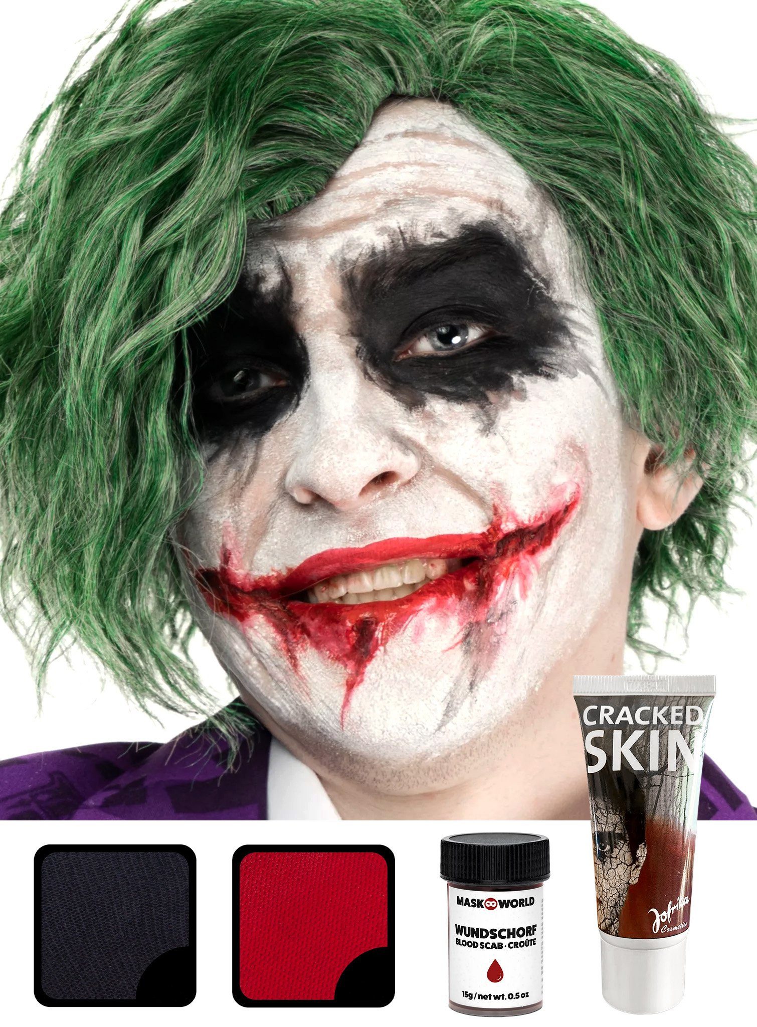 Maskworld Theaterschminke Horrorclown Joker Make up - Halloween Schminke, Professionelles und gut deckendes Joker Schminkset