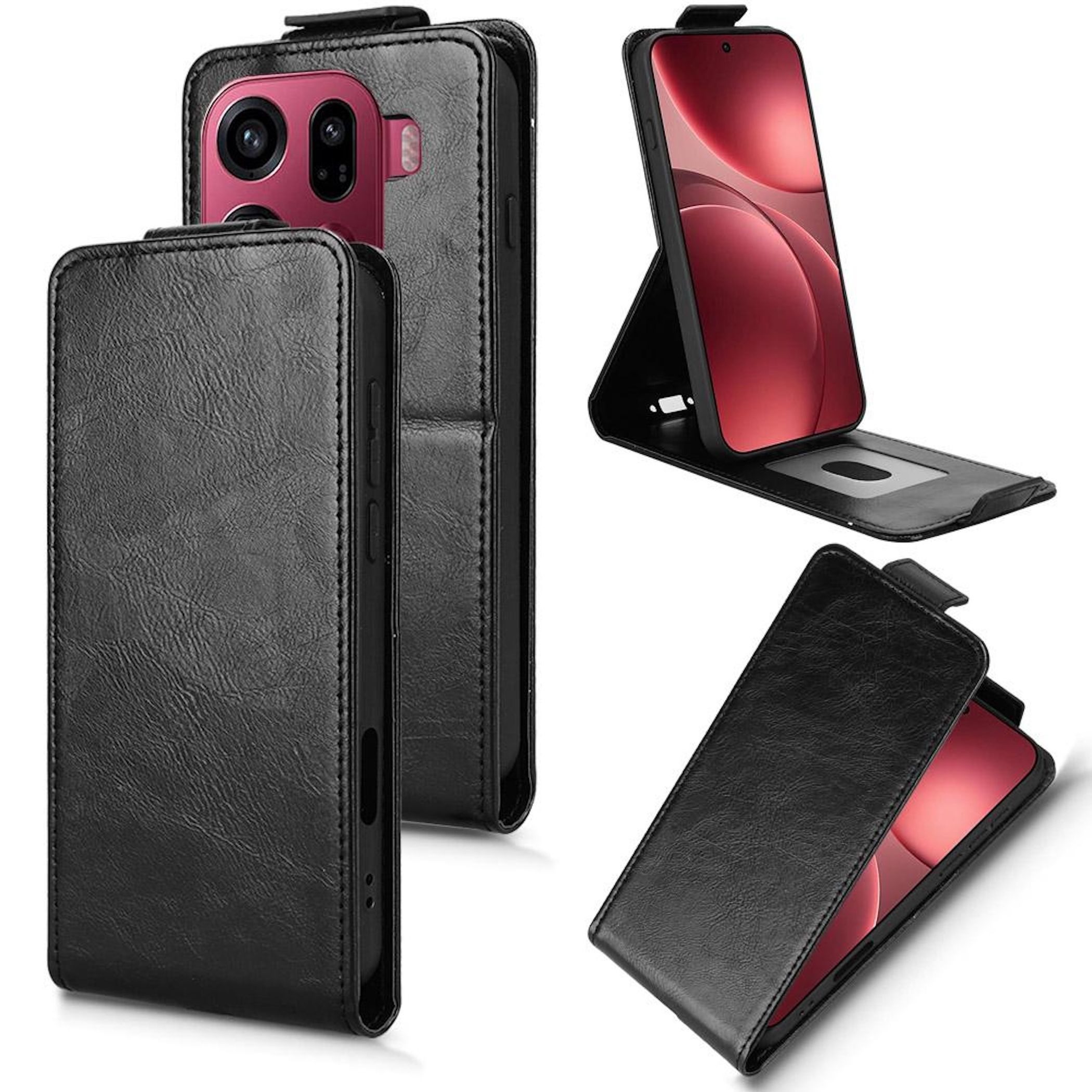 Wigento Smartphone-Hülle Für Oppo Find X9 Pro Magnetische Flip Kunstleder Schutz Hülle Schwarz, Magnetverschluss, Kartenfächer, Halterfunktion