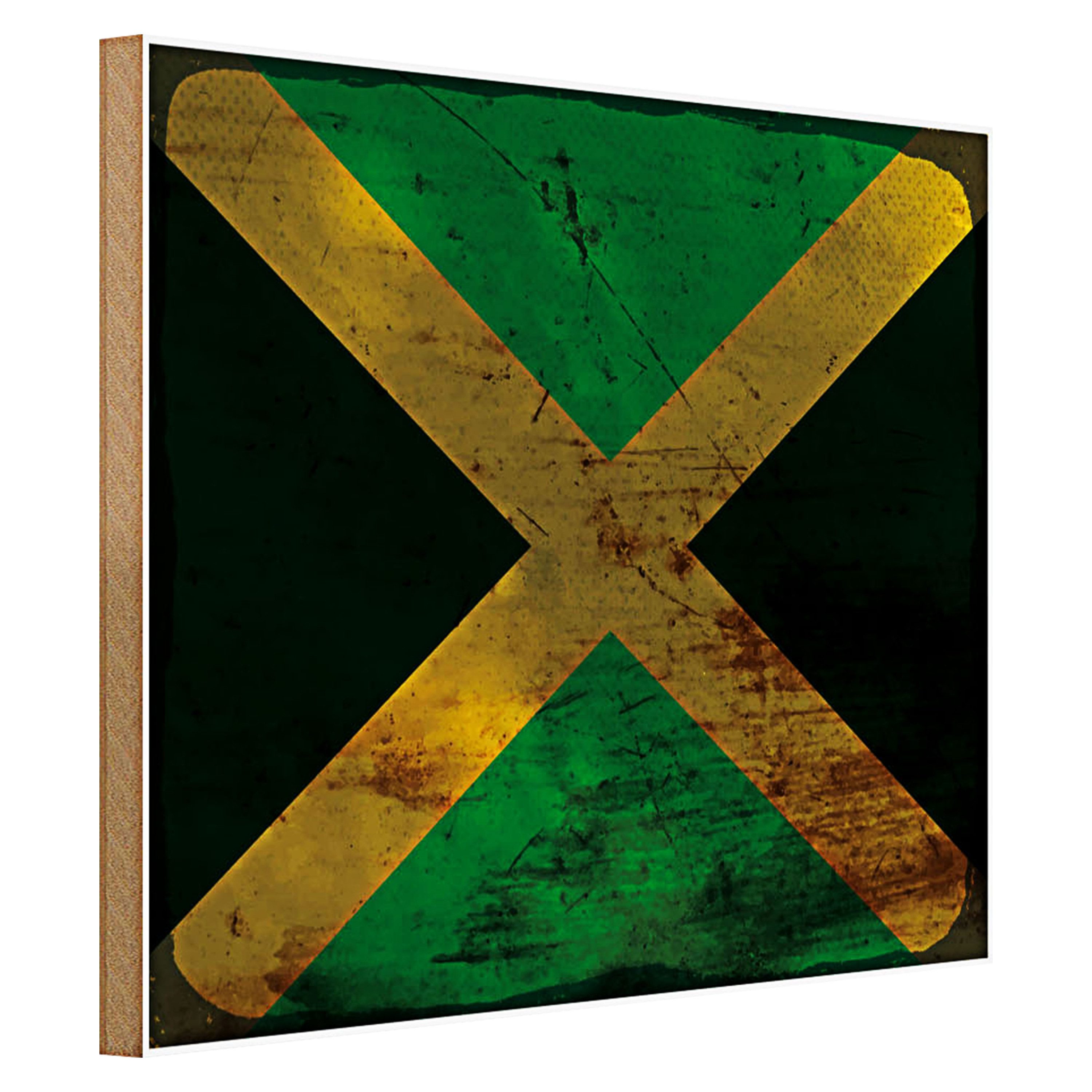 Roomando Holzbild Flagge Jamaika 40x30cm Flag of Jamaica Rost