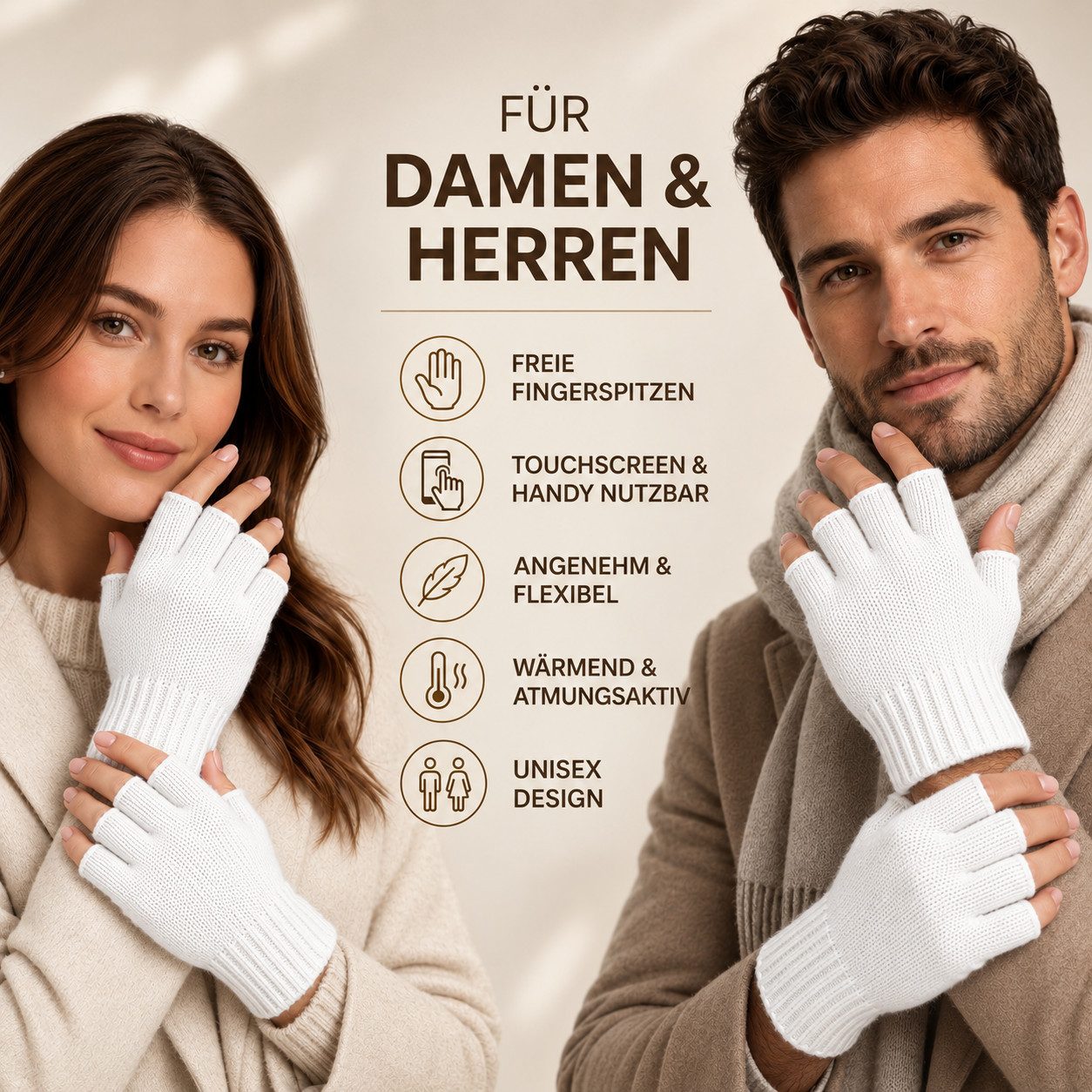 herémood Strickhandschuhe Fingerlose Handschuhe Winter für Damen Herren, Winterhandschuhe vollständig bedeckte Finger, Testsiegel SEHR GUT (Note 1,1) – Bild 3 von 5