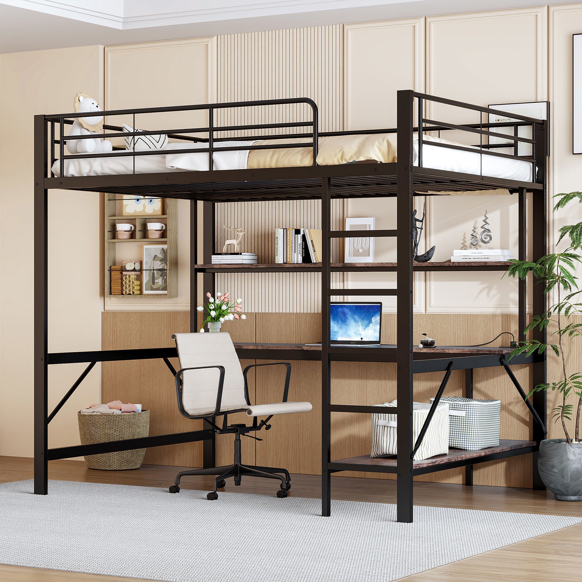 TavilaEcon Hochbett mit USB, LED-Leuchten, Schreibtisch, günstig online kaufen