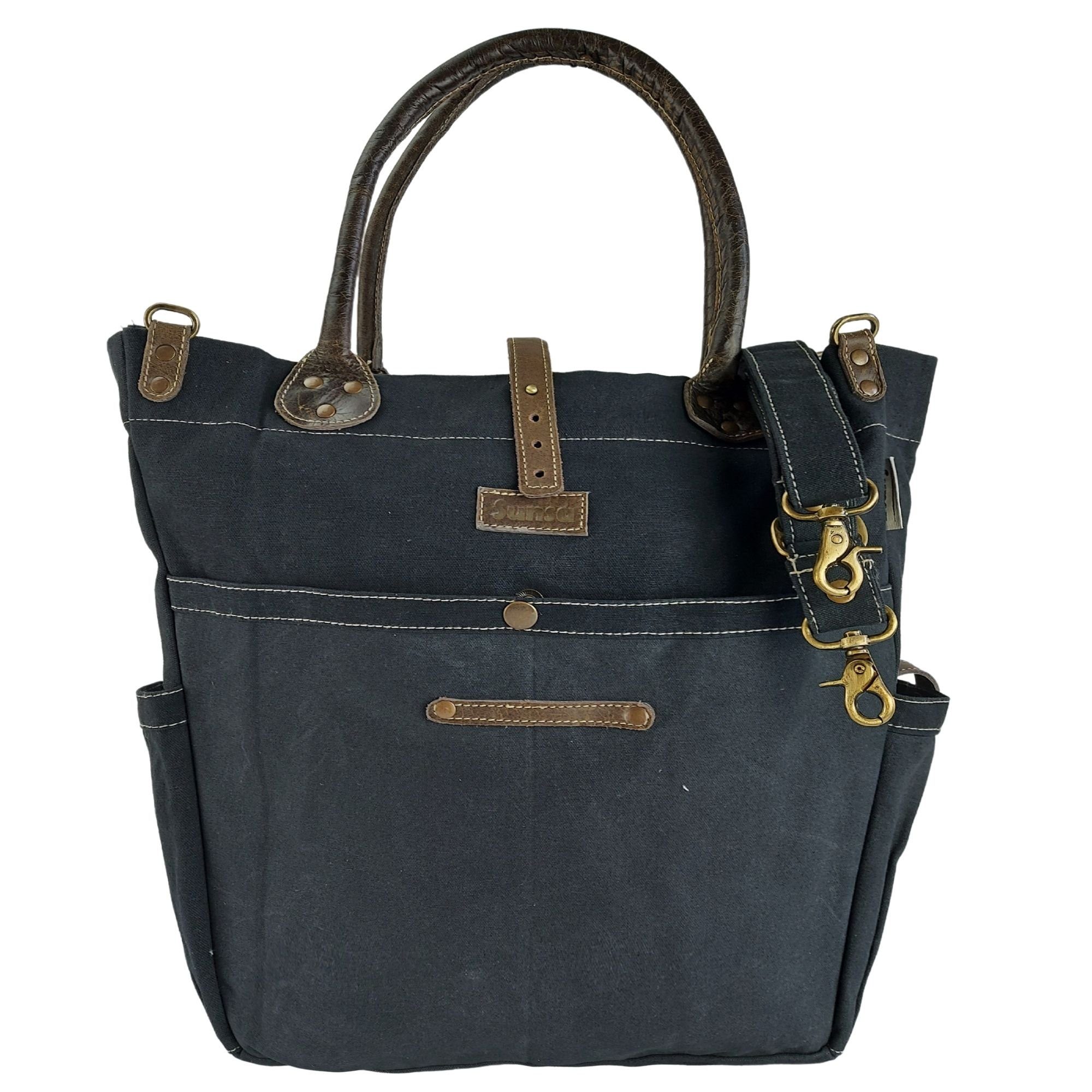 Sunsa Handtasche Damen Handtasche Canvas Schultertasche, Tasche mit Leder Handgriff, schlicht