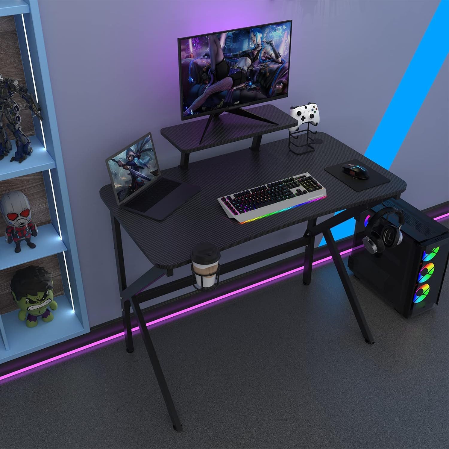 JEOBEST Gamingtisch Computertisch,Schreibtisch,Ergonomischer PC-Schreibtisch, (1 Tisch, K-Frame),Stabiler Computertisch mit Kopfhörerhaken,100x55CM