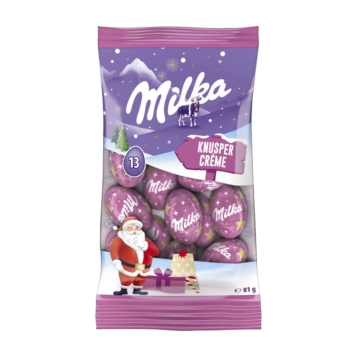 MILKA Schokolade, Milka Weihnachts Schokoladen Kugeln mit Knuspercremefüllung 81g
