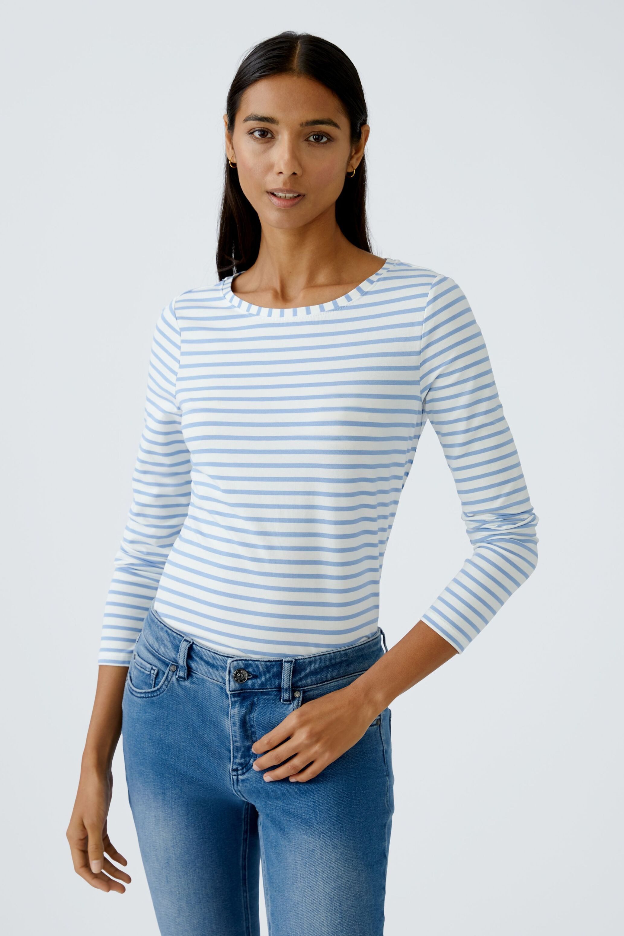 Oui Langarmshirt SUMIKO Langarmshirt elastische Cotton-Modalmischung günstig online kaufen