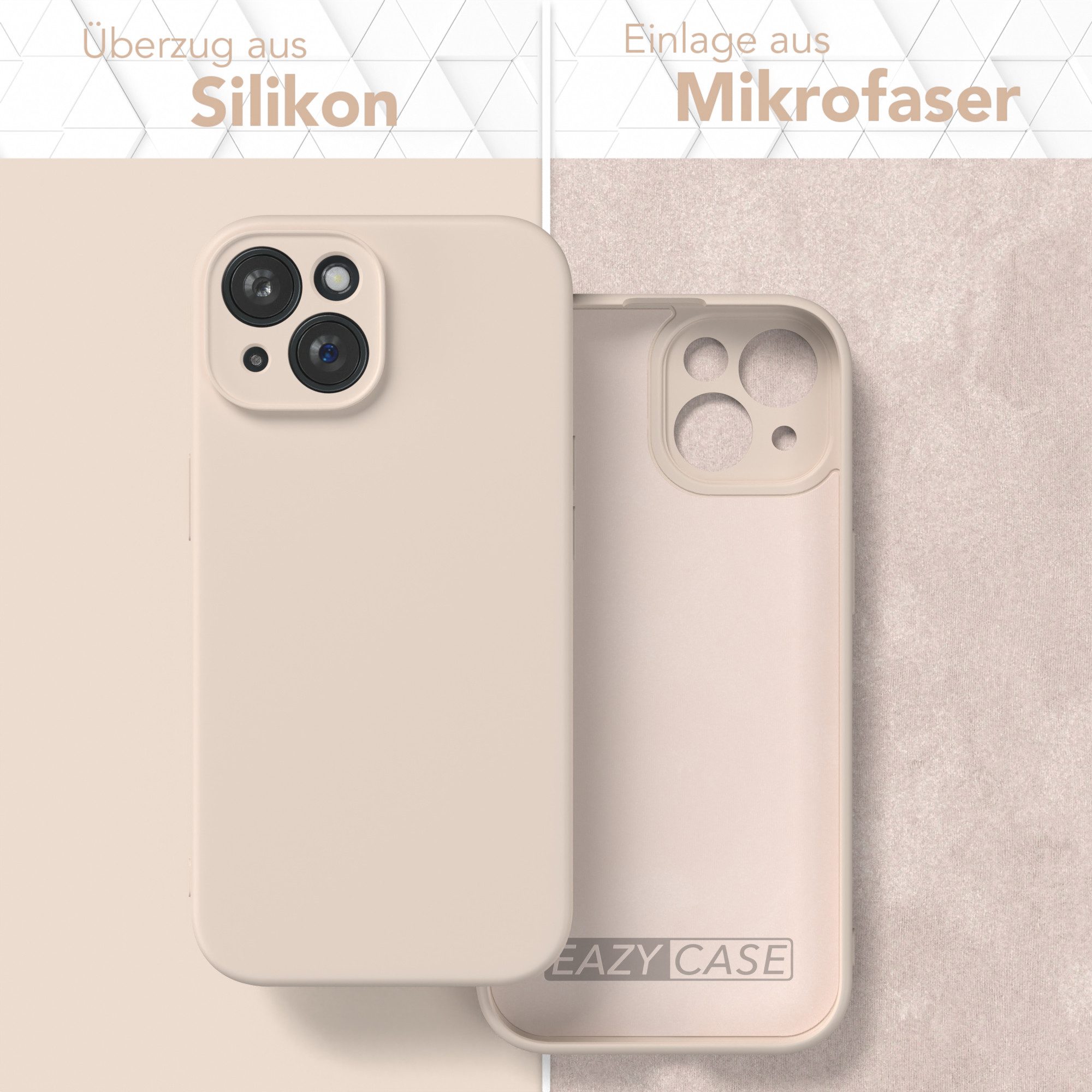 EAZY CASE Handyhülle für Apple iPhone 15 Hülle Silikon 6,1 Zoll, Bumper Case Matt Slimcover Silikonschutzhülle elastisch Taupe / Beige