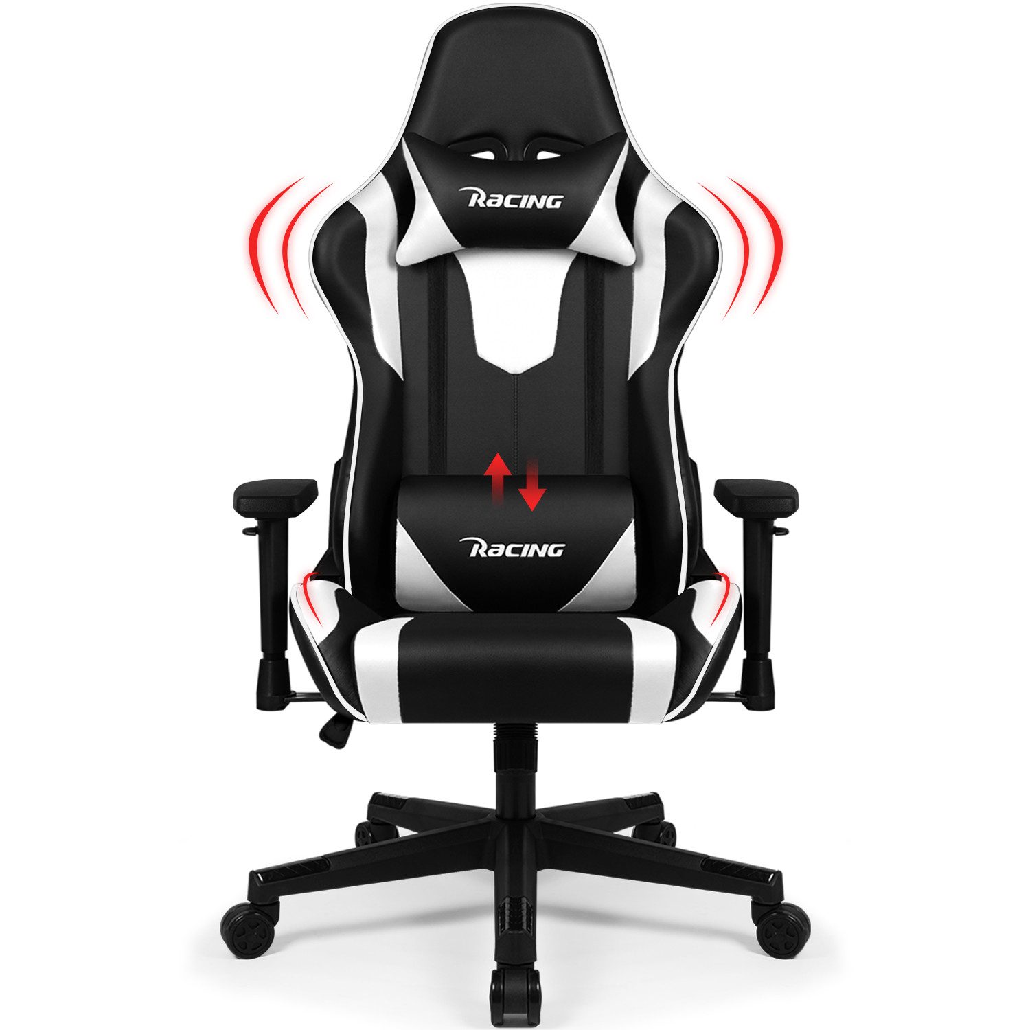 Lexzurn Gaming-Stuhl Gaming Stuhl, Bürostuhl Ergonomisch, Gaming Chair (mit verstellbaren Lendenkissen, Armlehne und Kopfstütze, Gamer Stuhl Bequeme Sitzkissen), Gaming Stuhl 150 kg belastbarkeit
