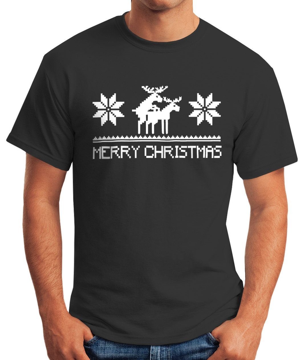 MoonWorks Print-Shirt Weihnachten Herren Print Christmas mit schwarz T-Shirt Merry Fun-Shirt Moonworks®