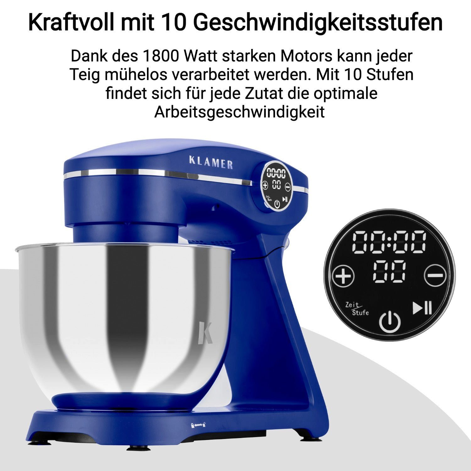 1800W, KLAMER Küchenmaschine mit Edelstahl KLAMER 6 Knetmaschine Schüs… Küchenmaschine Liter