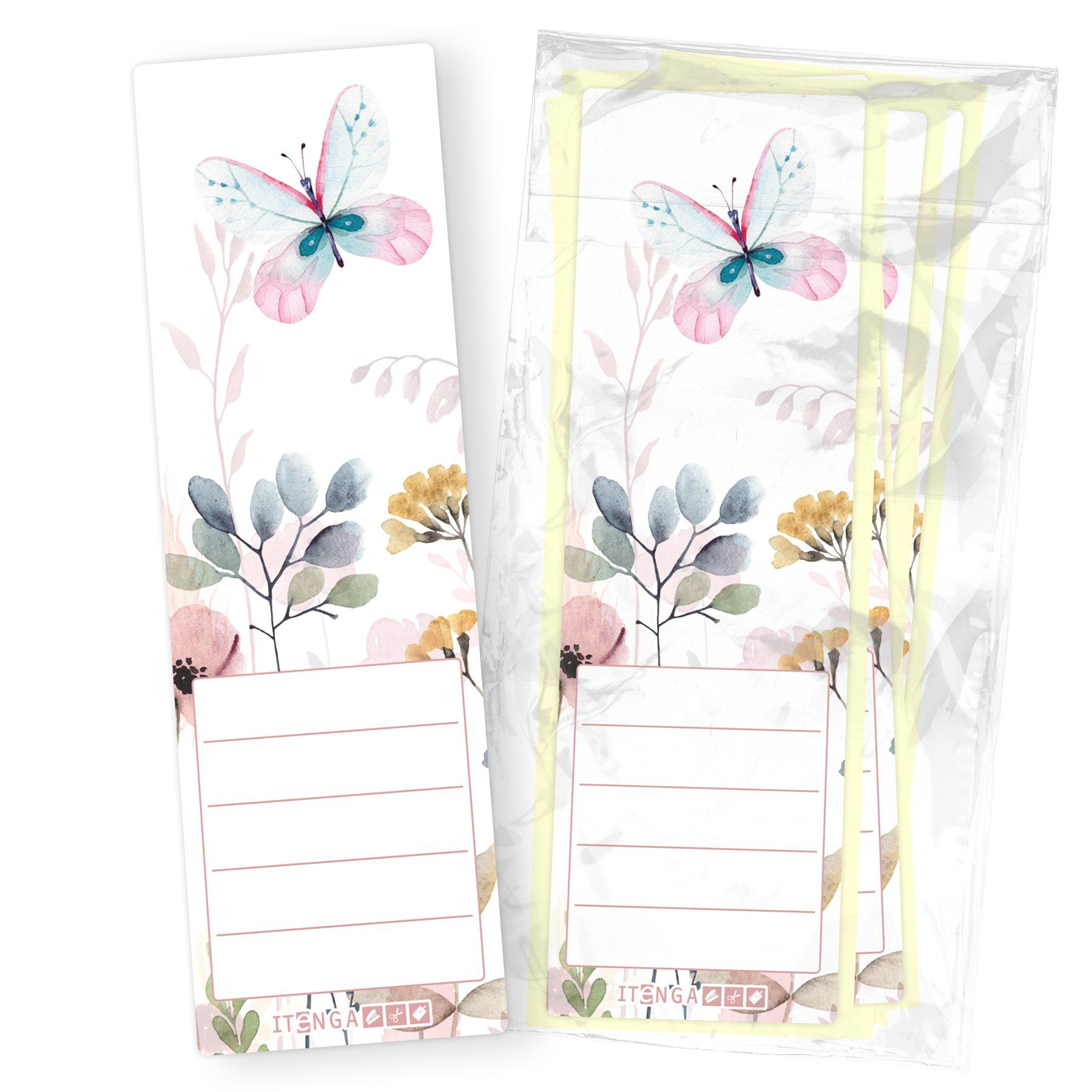 itenga Etiketten itenga 10er Set Ordneretiketten mit Motiv Schmetterling - breit 6x19cm