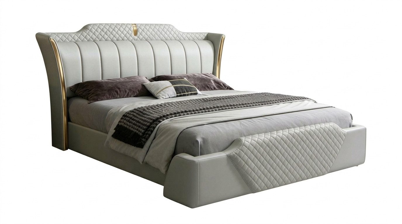 JVmoebel Polsterbett Bett Doppelbett Polsterbett Grau Modern Elegant Stilvoll Luxus Edel