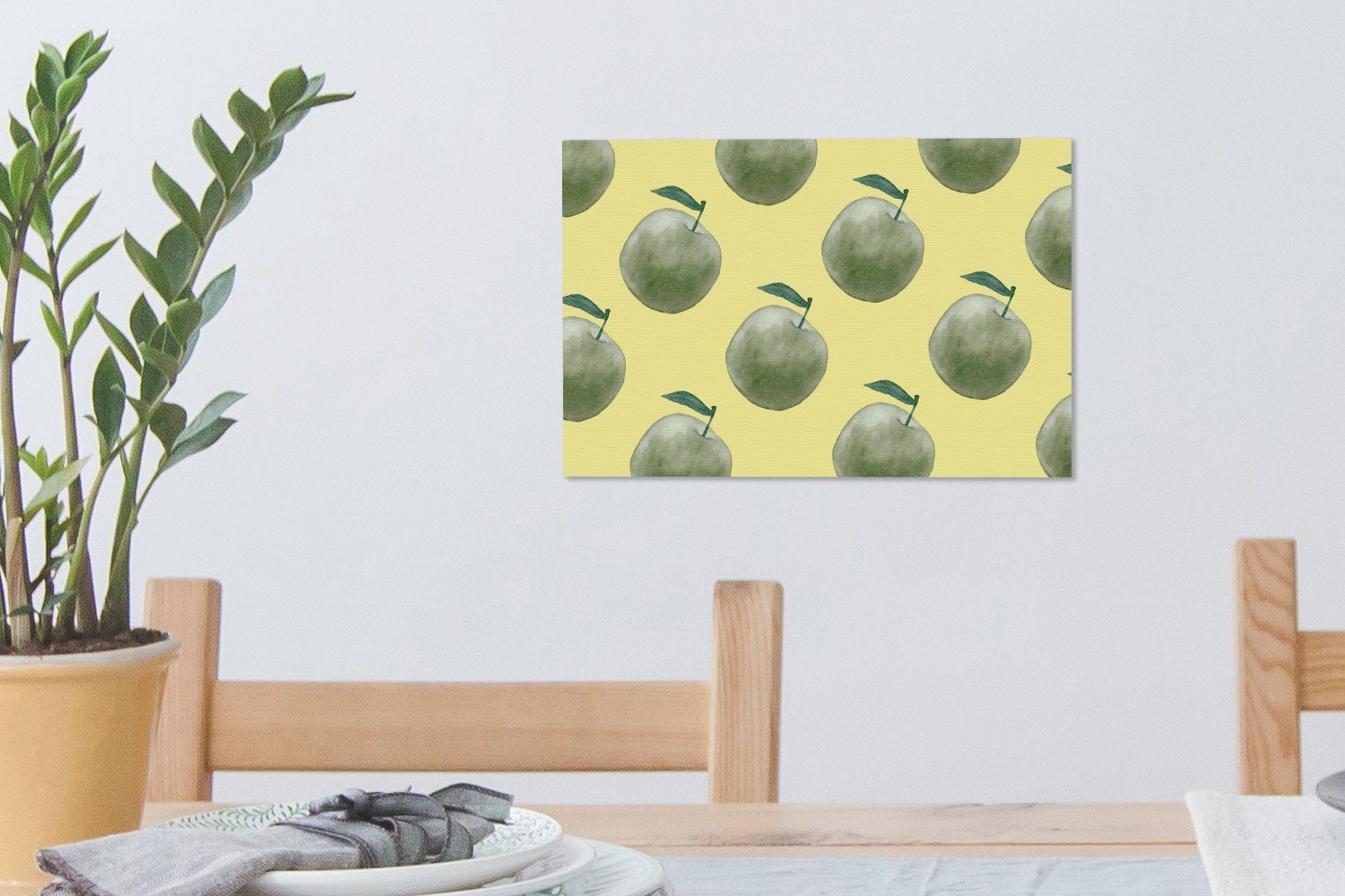 OneMillionCanvasses® Leinwandbild Äpfel - St), Aufhängefertig, Wandbild Wanddeko, - cm Grün 30x20 Muster, Leinwandbilder, (1