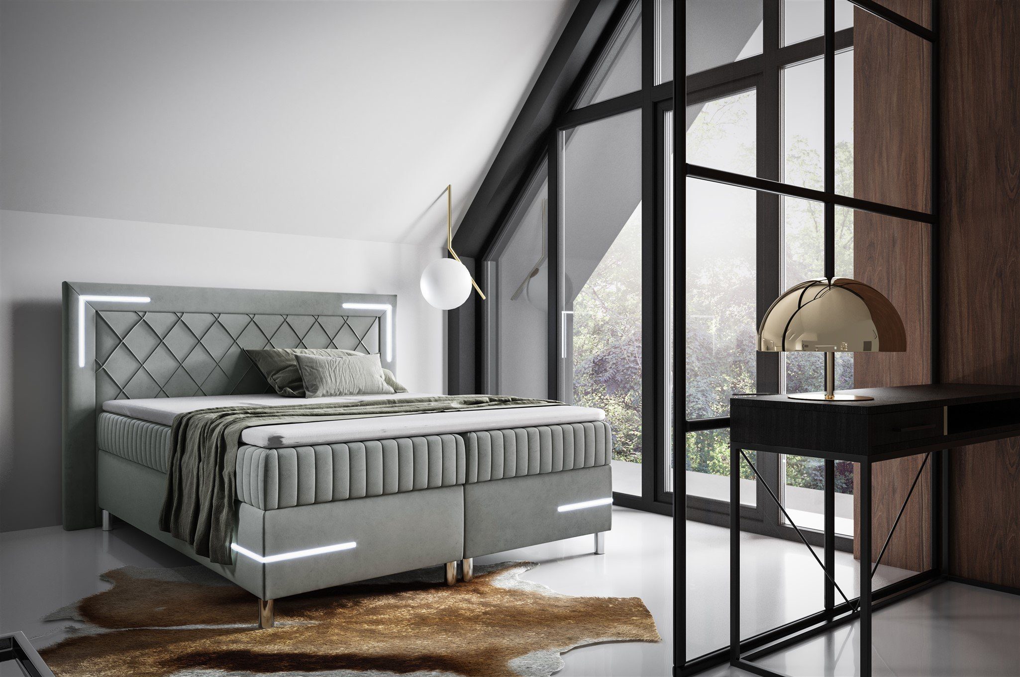 Fun Möbel Boxbett Schlafzimmerbett AMORE Nr.3 in Stoff Fresh (inkl. Bettkasten und Topper), inkl. LED-Beleuchtung