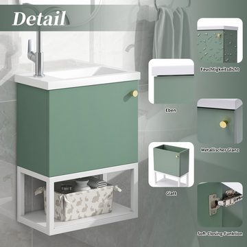 Odikalo Badezimmer-Set Badezimmermöbel Waschbecken Waschtischunterschrank hängend weiß/grün