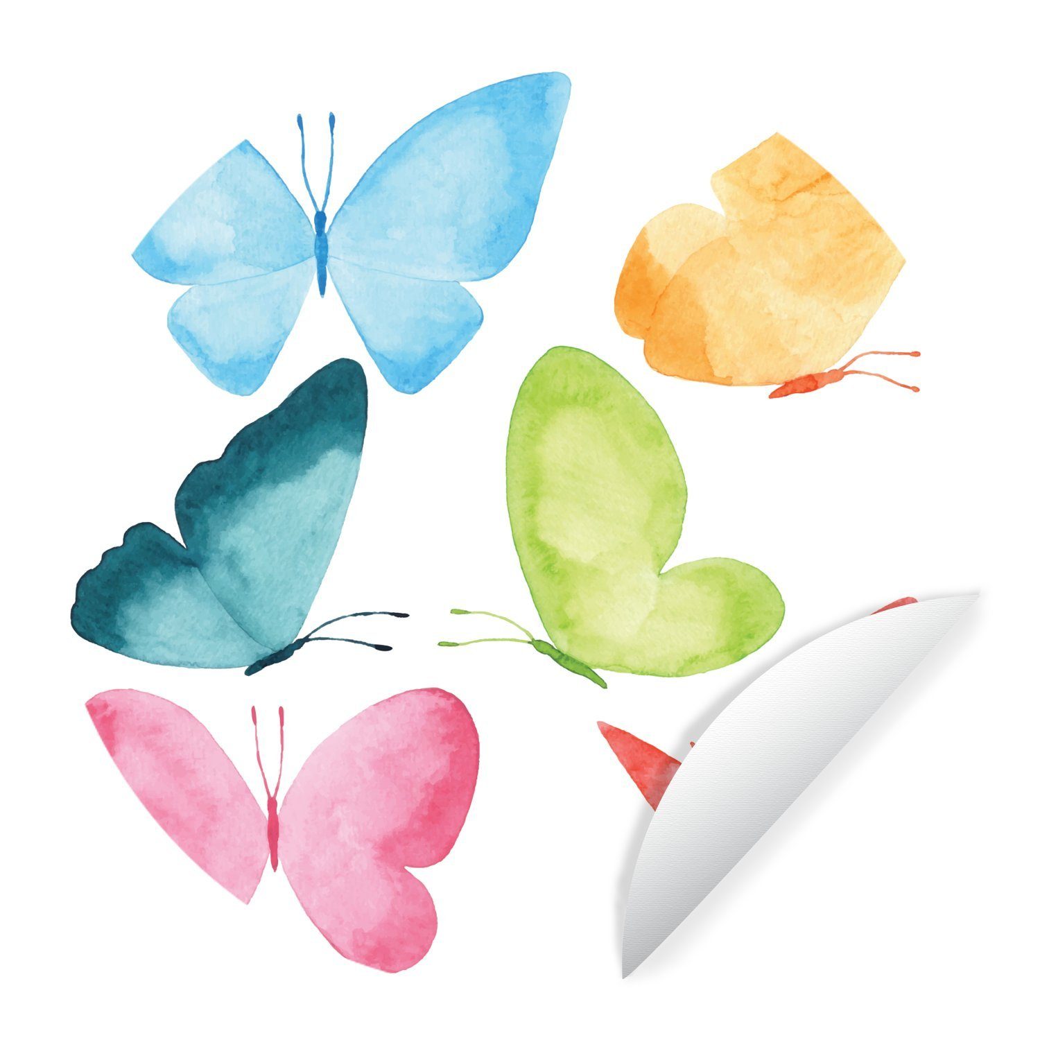 MuchoWow Wandsticker Aquarell - Schmetterling - Malerei (1 St), Tapetenkreis für Kinderzimmer, Tapetenaufkleber, Rund, Wohnzimmer