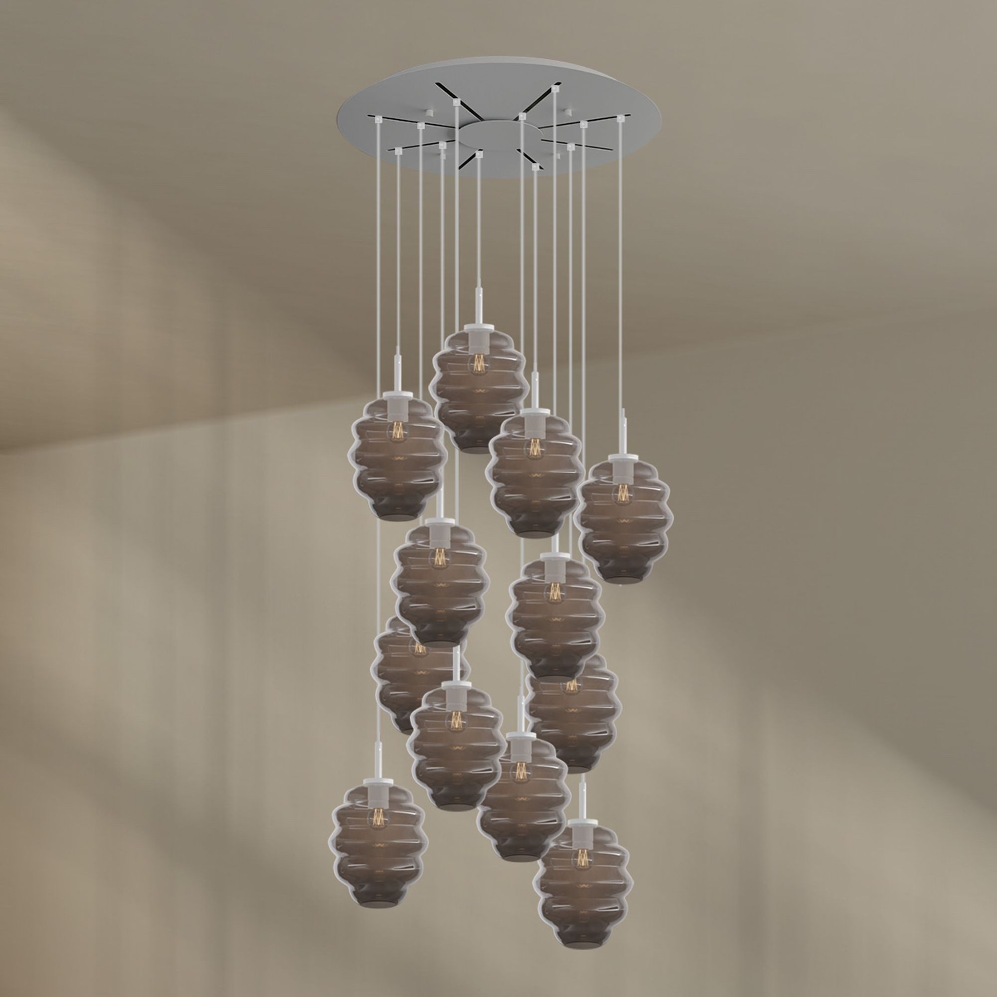 s.luce Pendelleuchte Echos Galerieleuchte 12-flg Ø 80cm Baldachin Ø 25cm Rauch