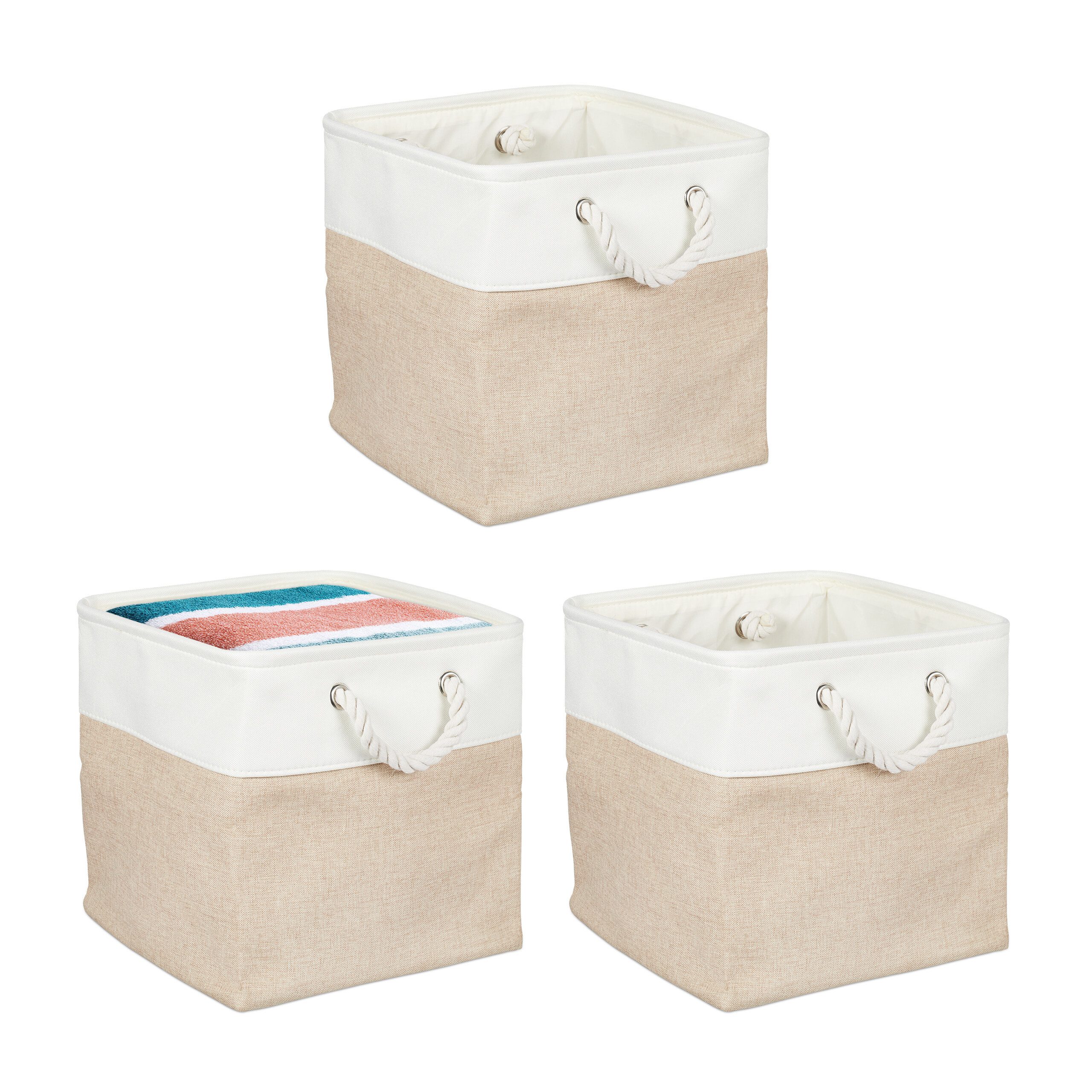 relaxdays Regalkorb Aufbewahrungskorb Leinen im 3er Set, Beige günstig online kaufen