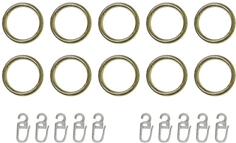 indeko Gardinenring, Gardinenstangen, (Set, 10-St., mit Faltenlegehaken), für Vorhangstangen bis Ø 20 mm