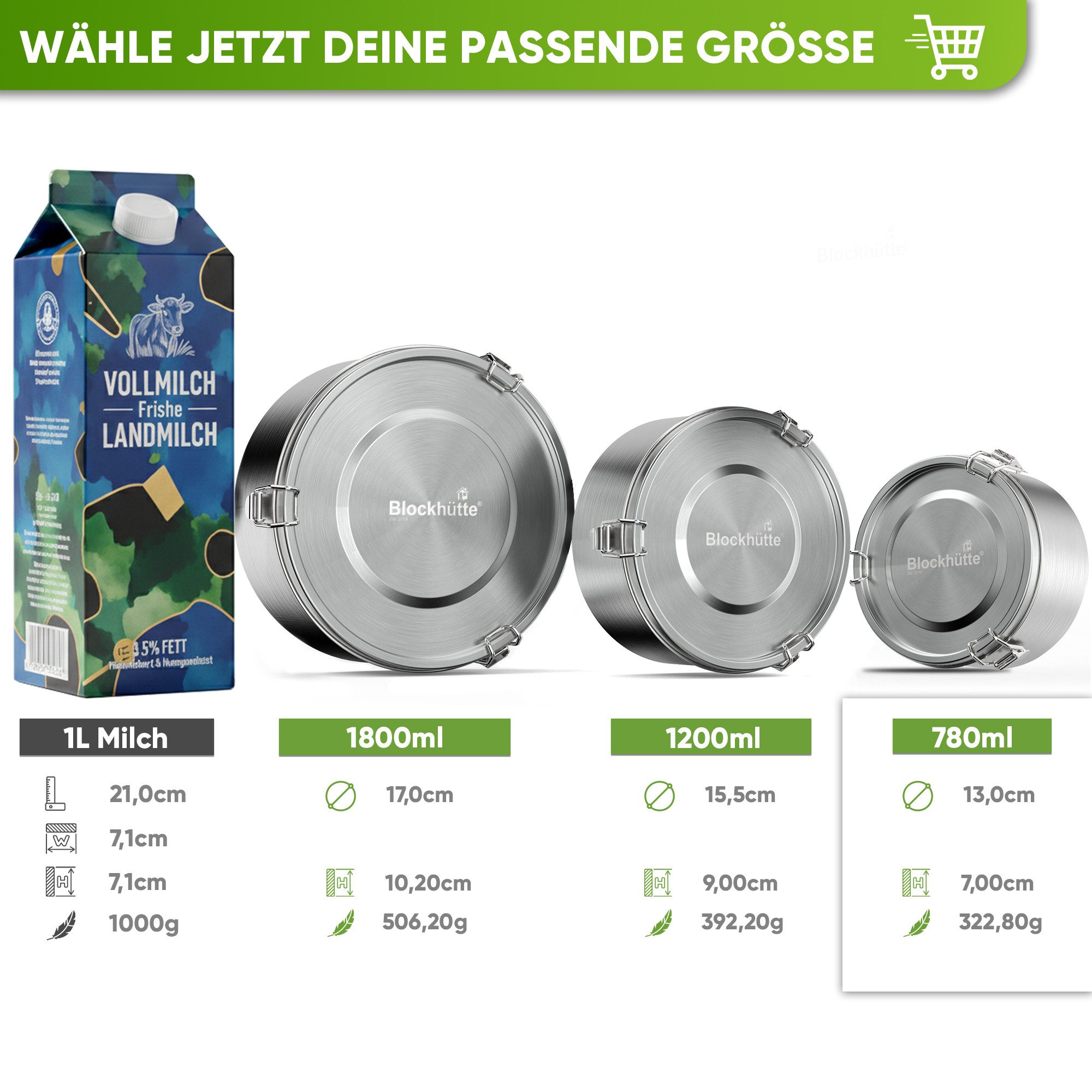 Blockhütte Lunchbox Edelstahl Brotdose rund - Lunchbox Erwachsene - Brotdose Kinder, Edelstahl, Auslaufsicher, Stapelbar – Bild 2 von 5