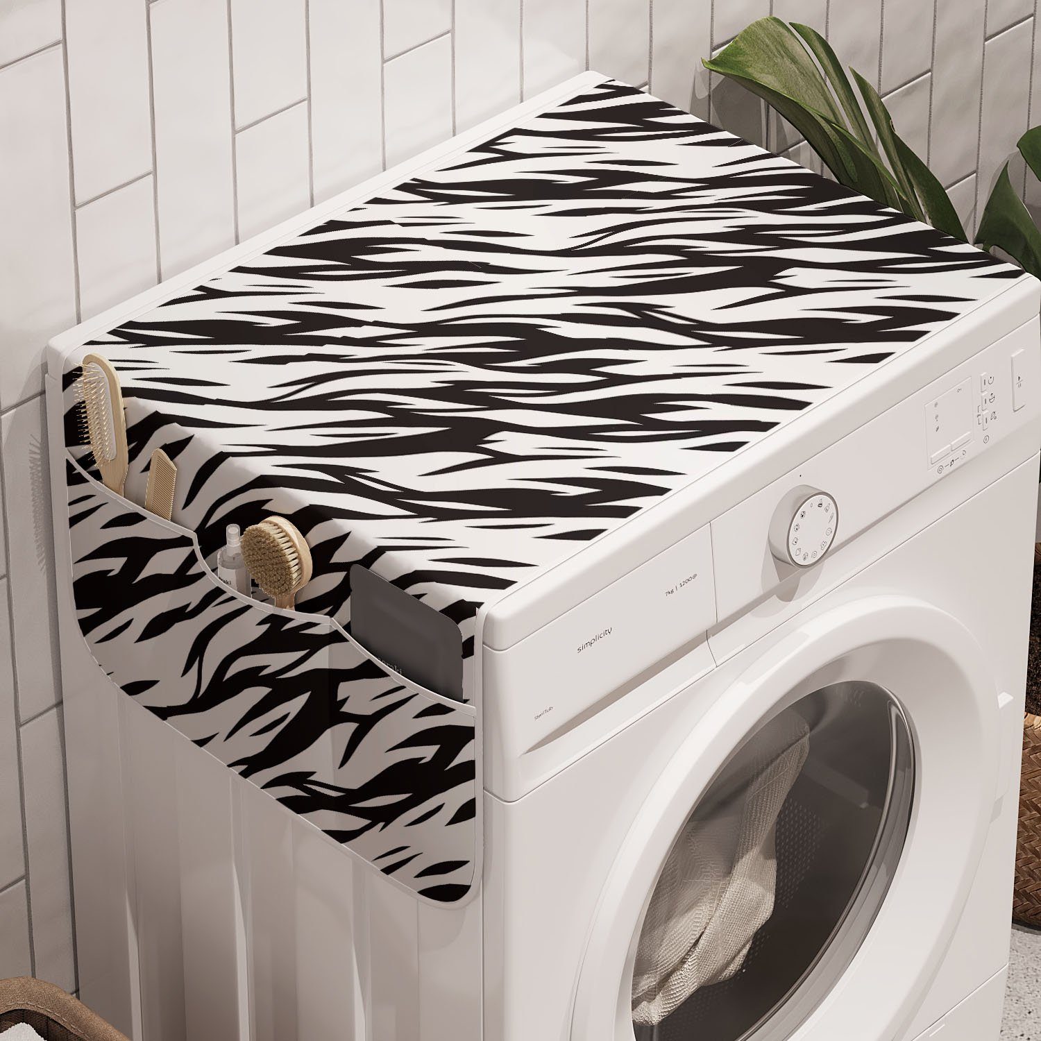 Abakuhaus Badorganizer Anti-Rutsch-Stoffabdeckung für Waschmaschine und Trockner, Zebra-Druck Exotische Savanna Stripy