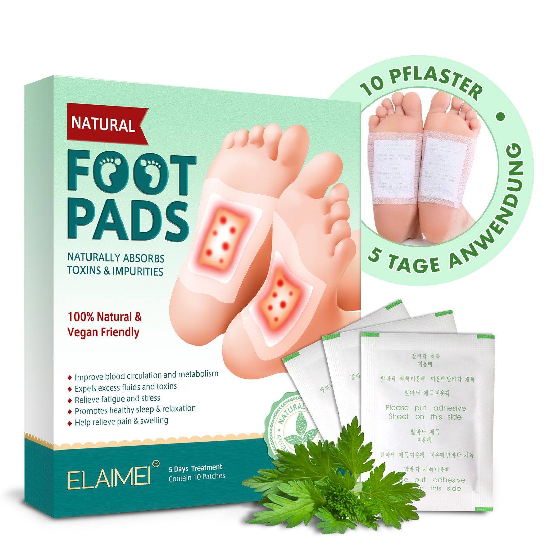 ALIVER Fußmaske Detox Fußpflaster Fuß Pflaster Foot Pads Bambusessig Vegan, Fußpflaster, Patches