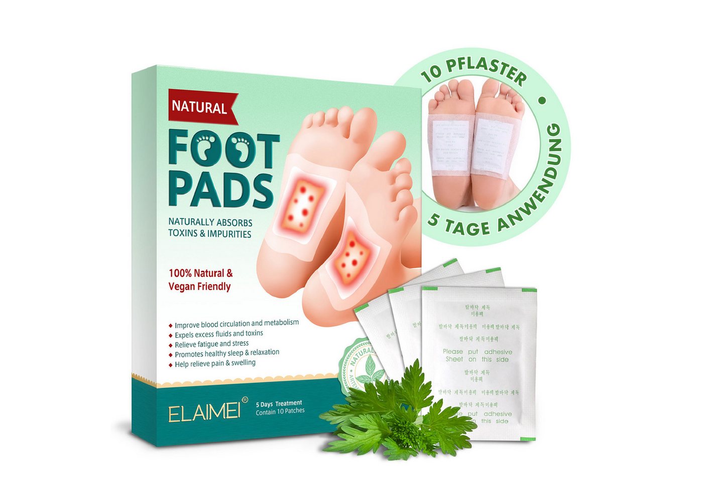 ALIVER Fußmaske Fußpflaster Fuß Pflaster Foot Pads Bambusessig Vegan, Fußpflaster, Patches