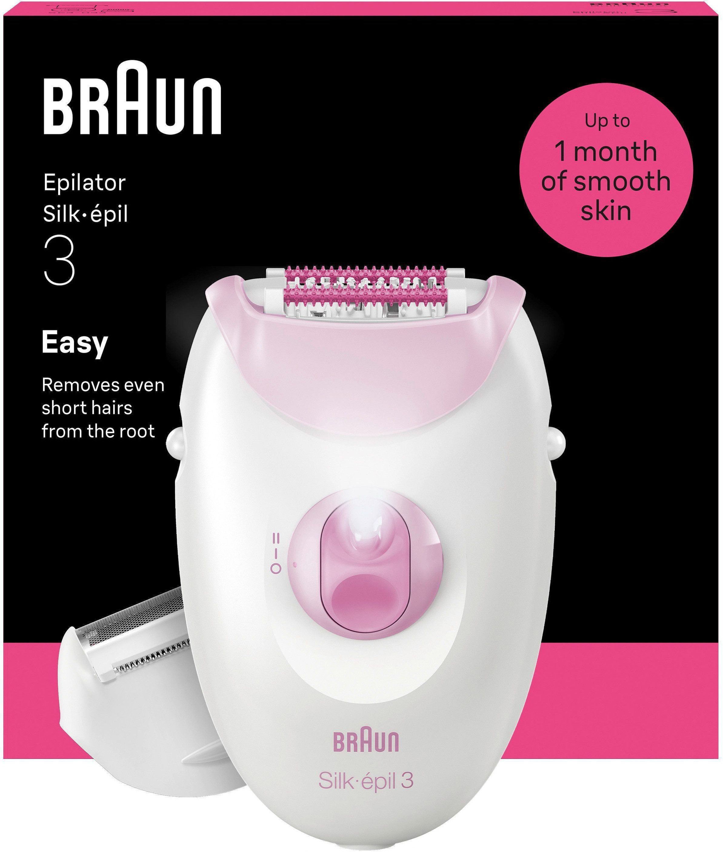 Braun Epilierer Silk-épil 3 SE3-031, kabelgebundener Epilierer, Rasier- & Trimmeraufsatz