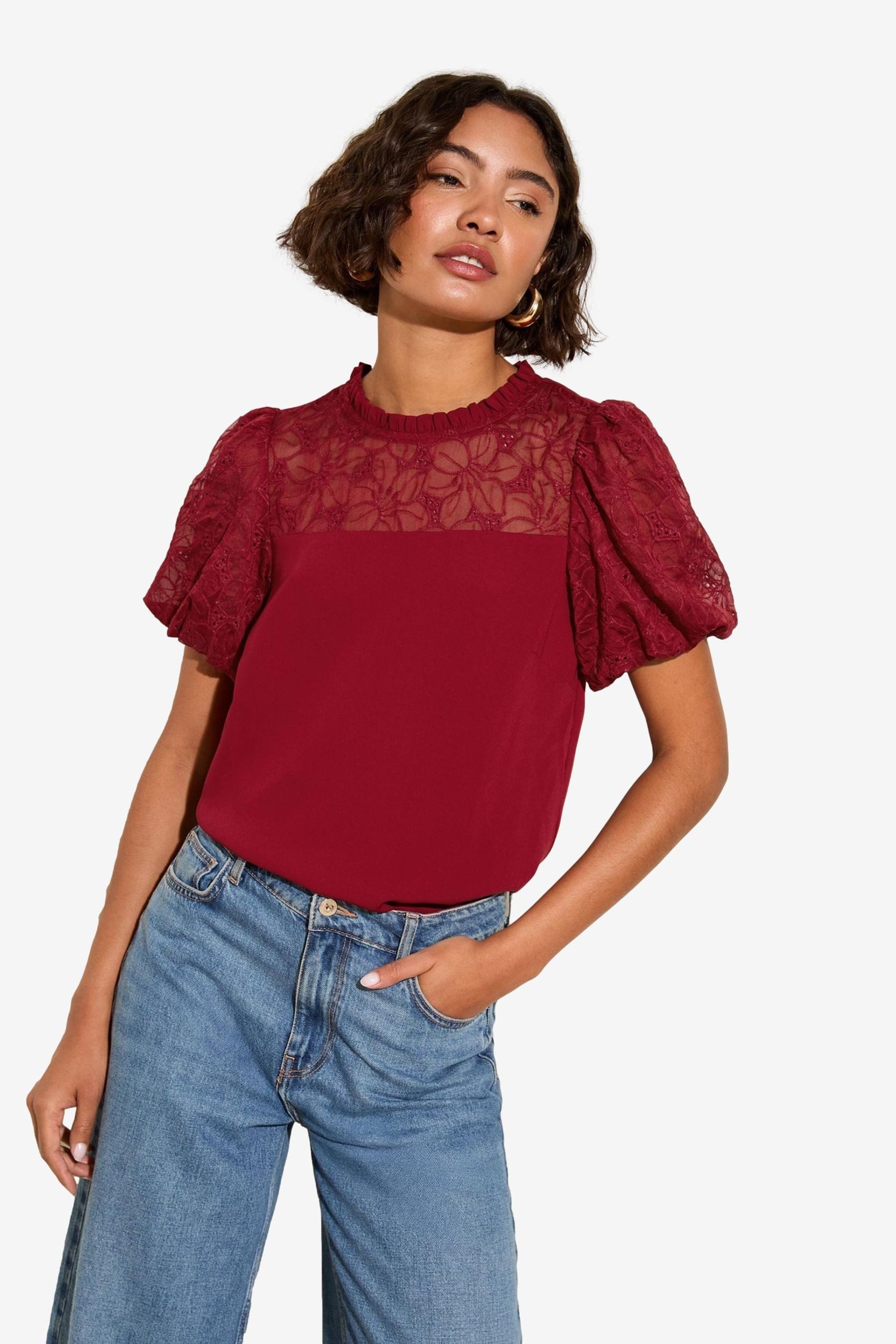 Friends Like These Spitzenbluse Friends Like These Bluse mit Puffärmeln (1-tlg)